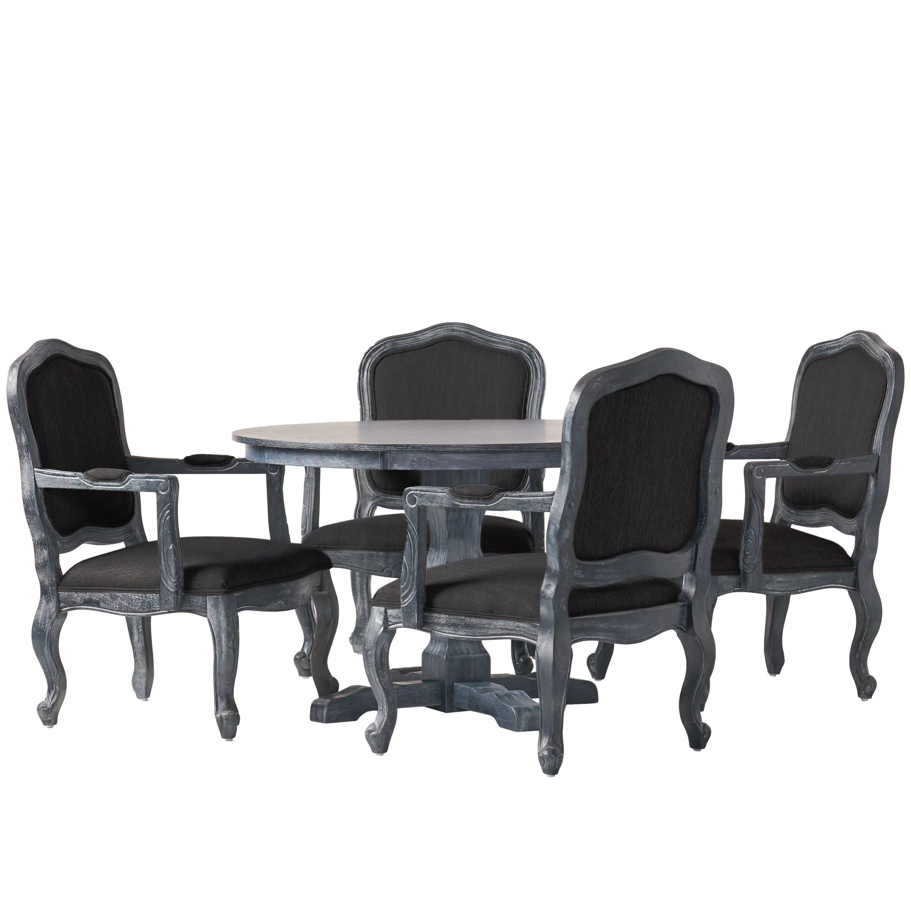 Absaroka French Country Fabric Upholstered Wood 5 Piece Circular Dining Set - furnishings