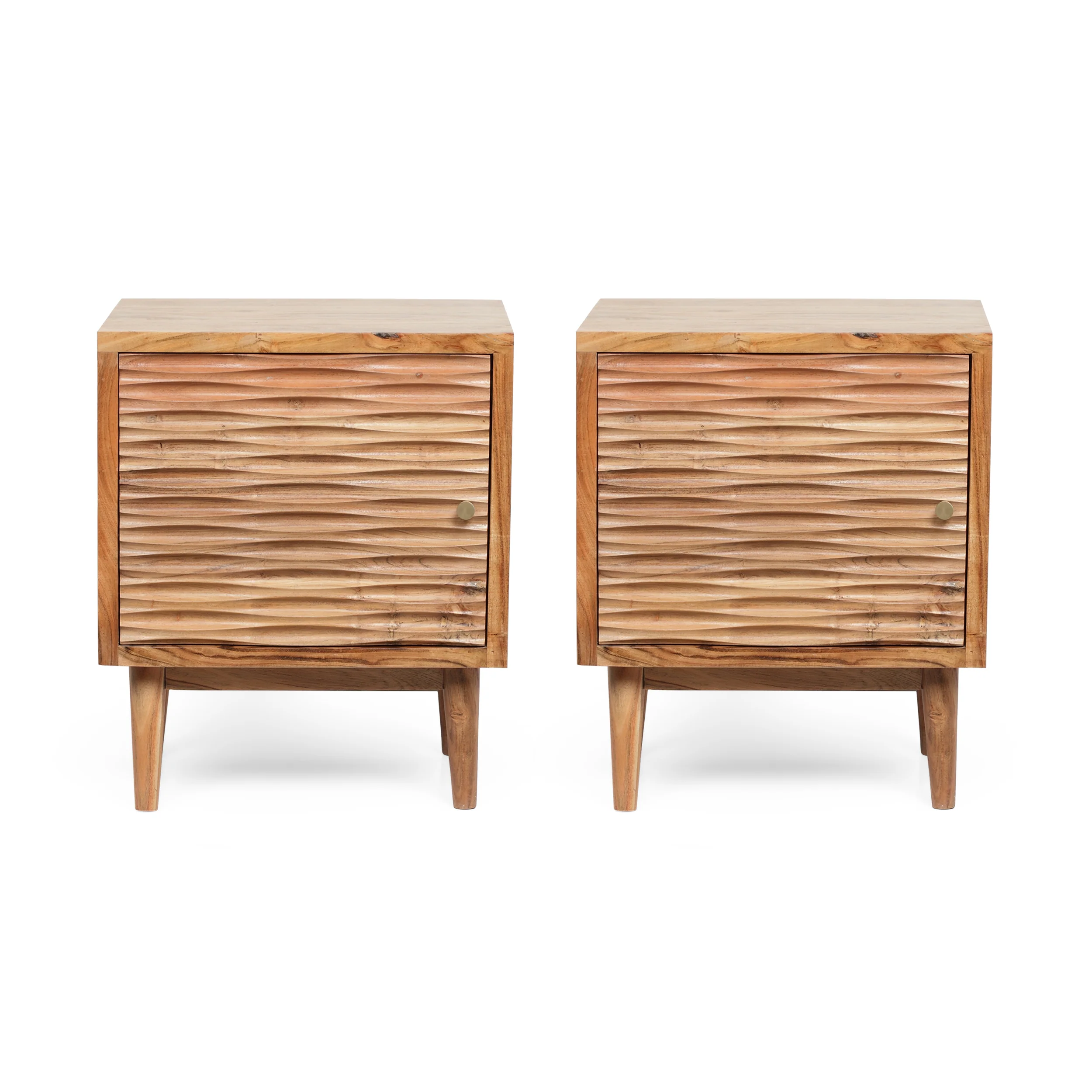 Luttrell Handcrafted Boho Acacia Wood Nightstands, Set of 2, Natural - furnishings