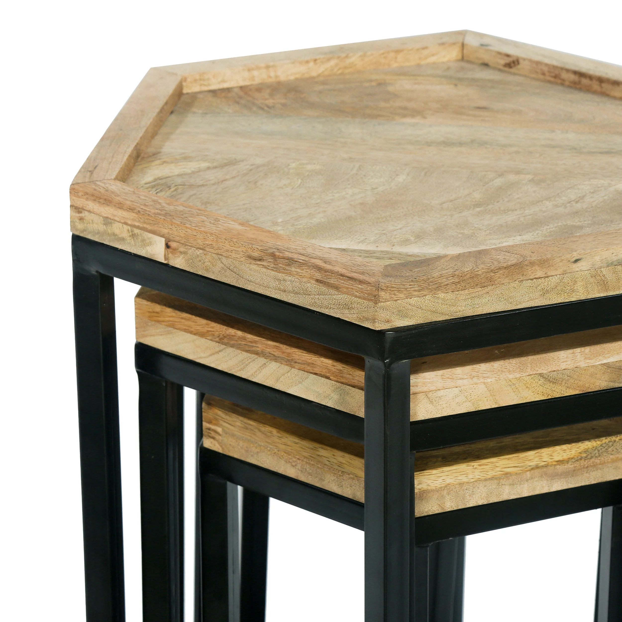 Yantic Modern Industrial Handcrafted Mango Wood Nested Side Tables (Set of 3), Natural and Black - furnishings