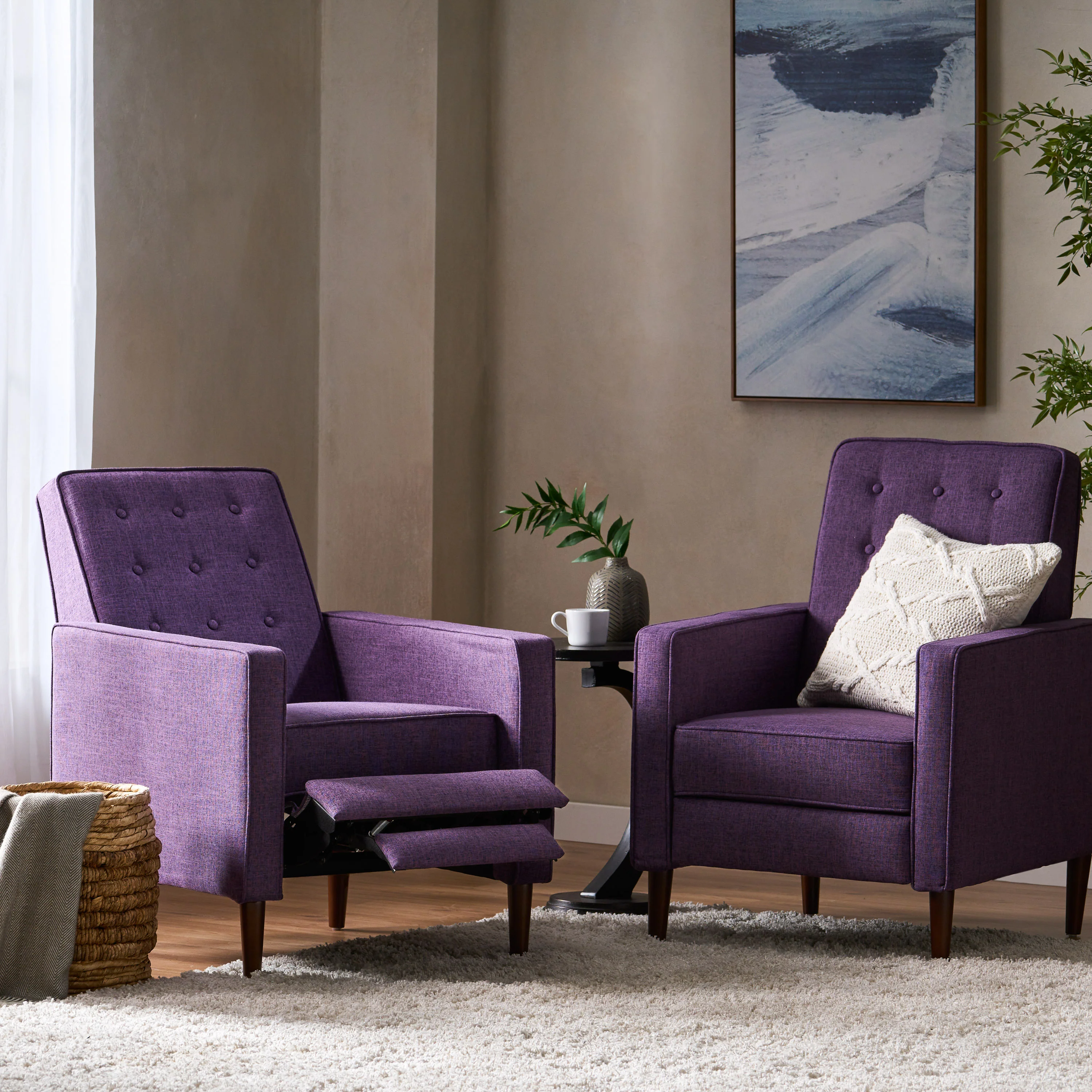 Mason Mid-Century Modern Tufted Back Fabric Recliner (set of 2) - furnishings