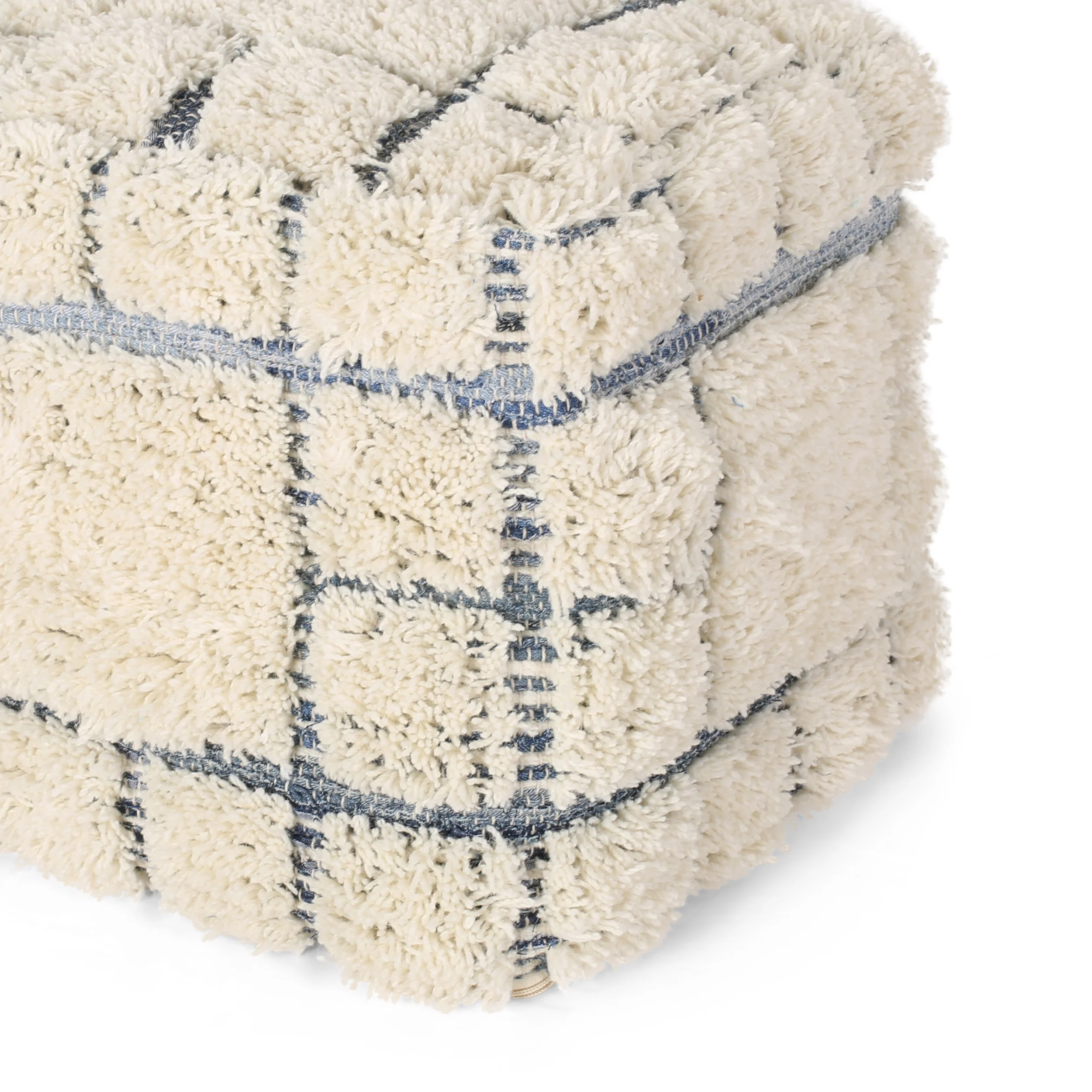 Davionna Boho Wool and Denim Pouf - furnishings