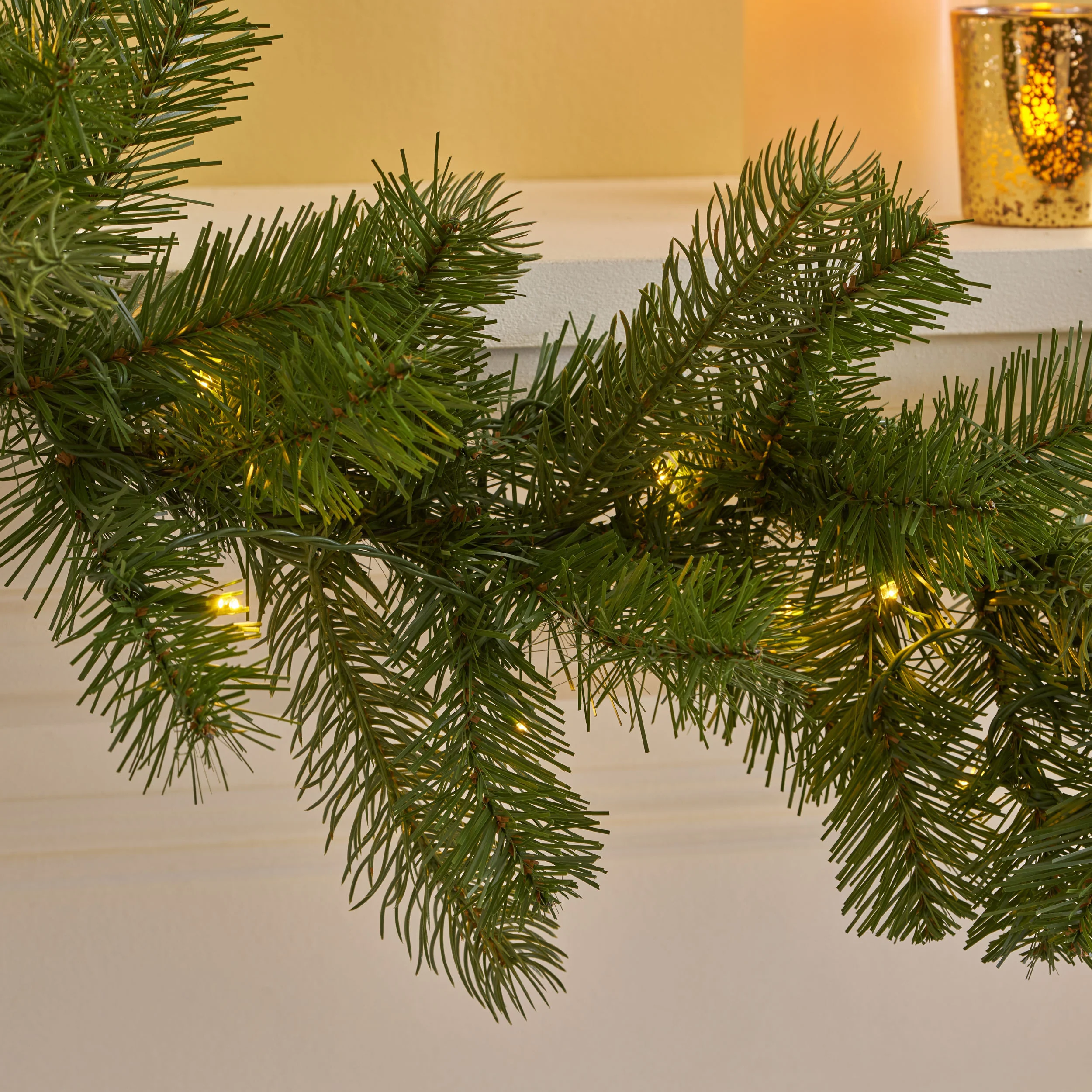 9-foot Mixed Spruce Pre-Lit Warm White LED Artificial Christmas Garland - furnishings