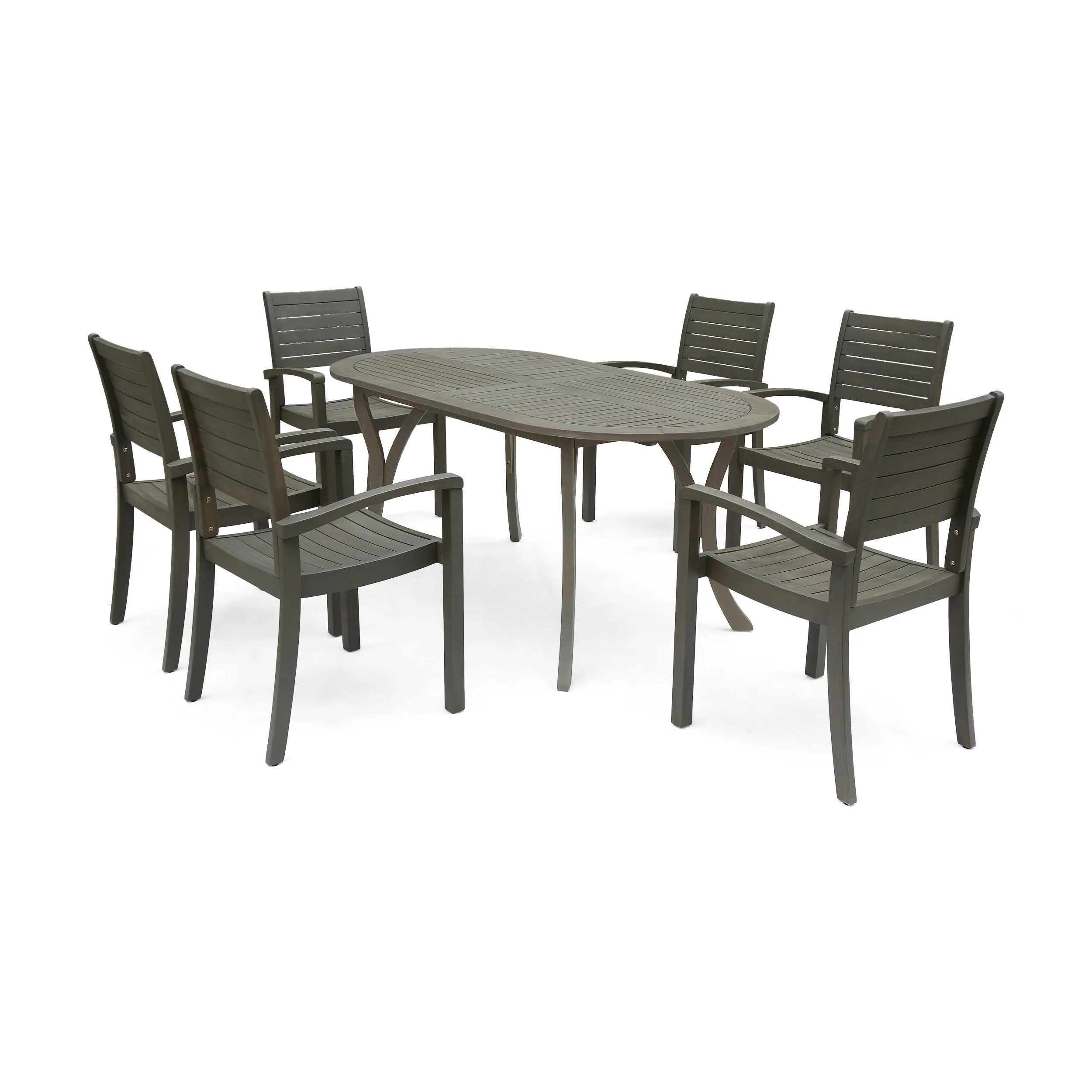 Powell Outdoor 6-Seater Oval Acacia Wood Dining Set - furnishings