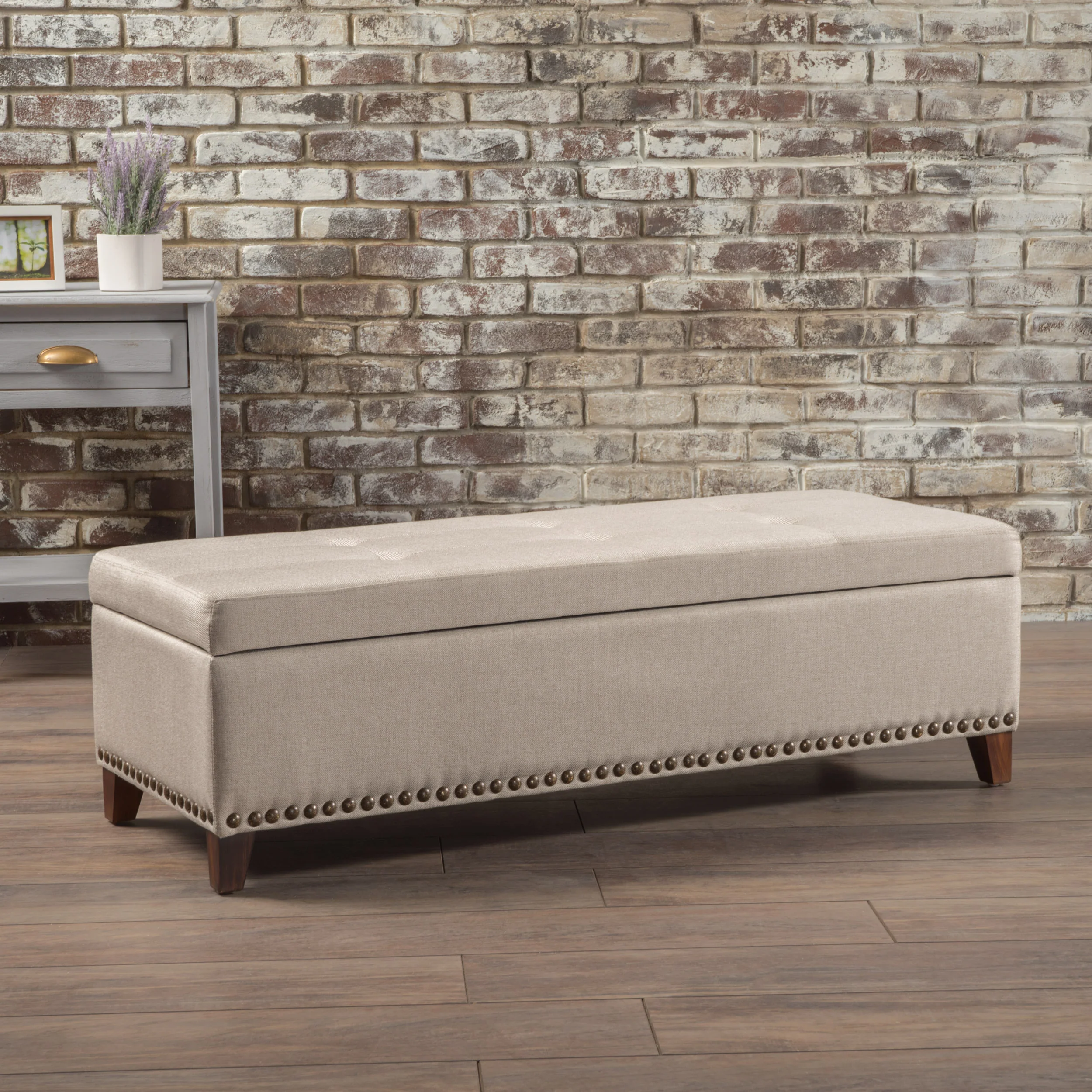 Gisele Tufted Beige Fabric Rectangle Storage Ottoman Bench - furnishings
