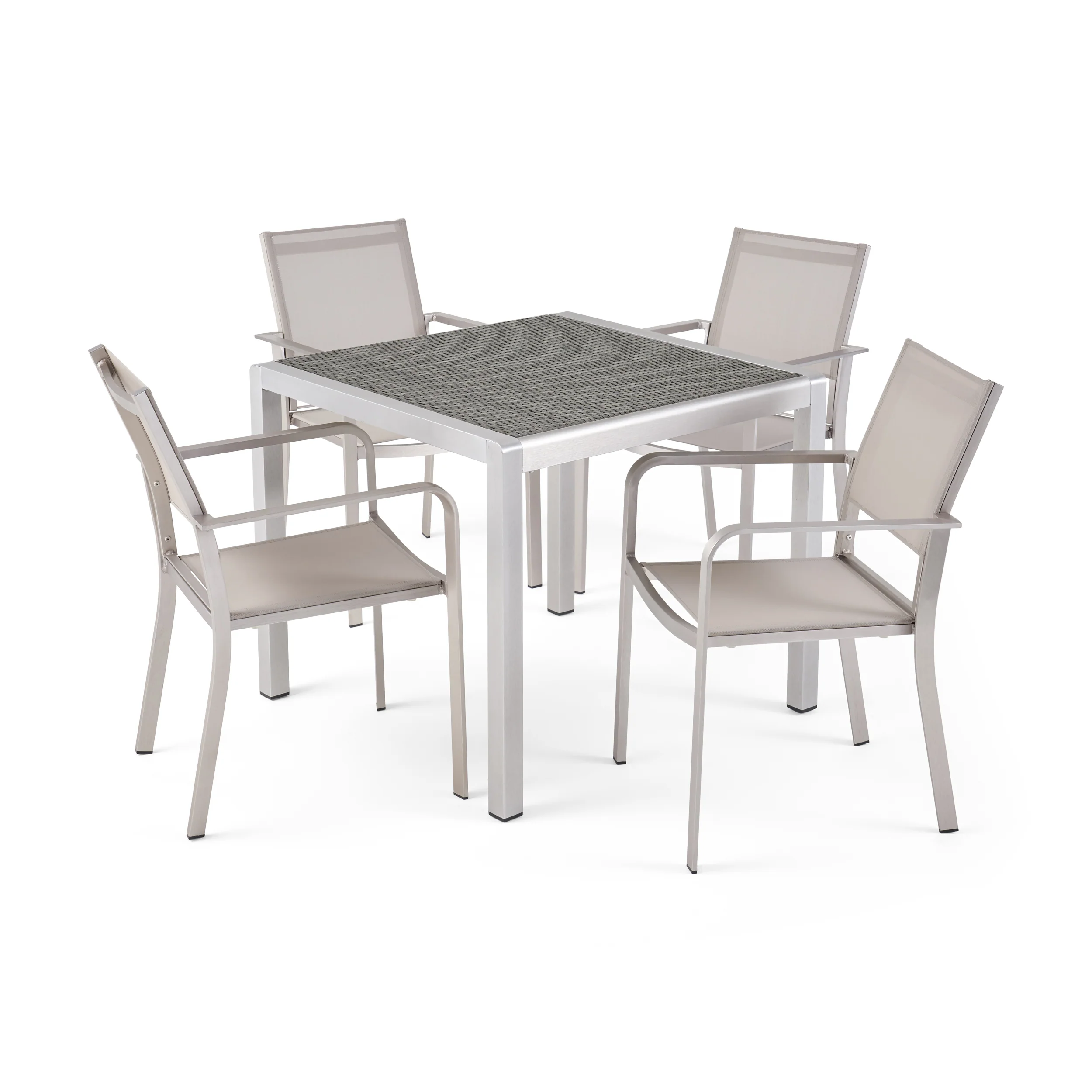 Rorik Outdoor Modern 4 Seater Aluminum Dining Set with Wicker Table Top - furnishings