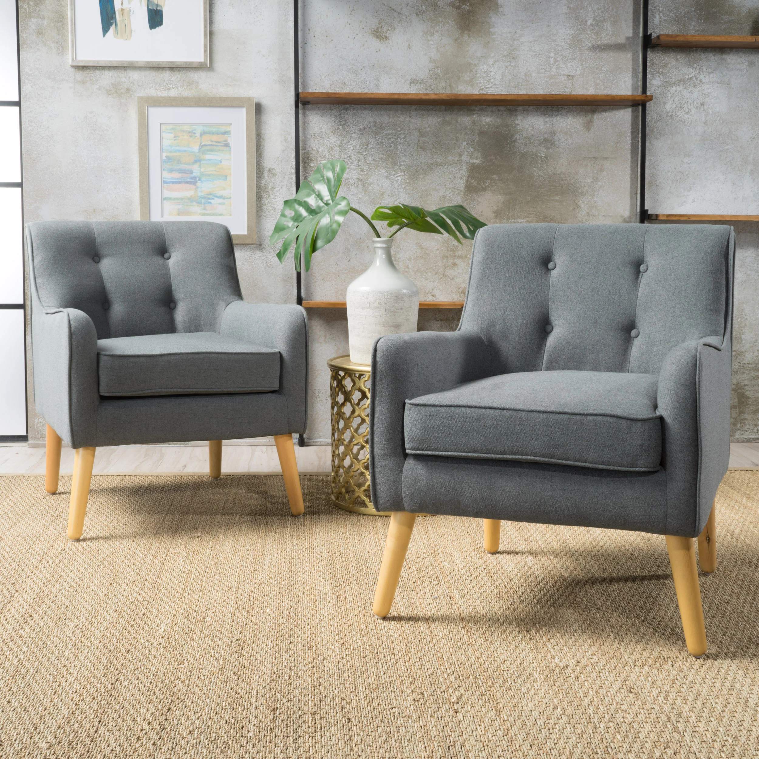 Fontinella Mid Century Tufted Back Fabric Arm Chair - furnishings