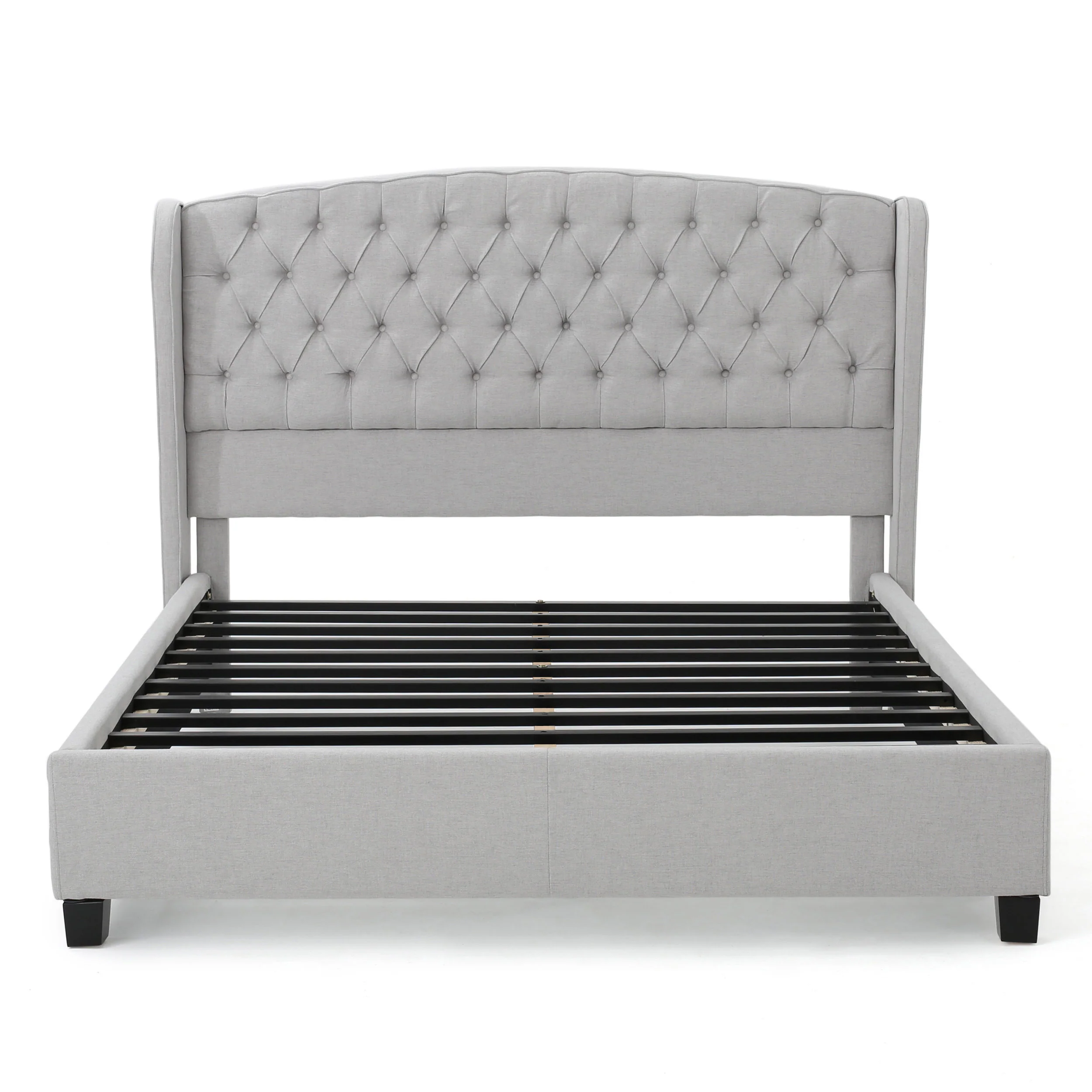 Elizabeth Fully-Upholstered King-Size Platform Bed Frame, Low-Profile, Contemporary - furnishings