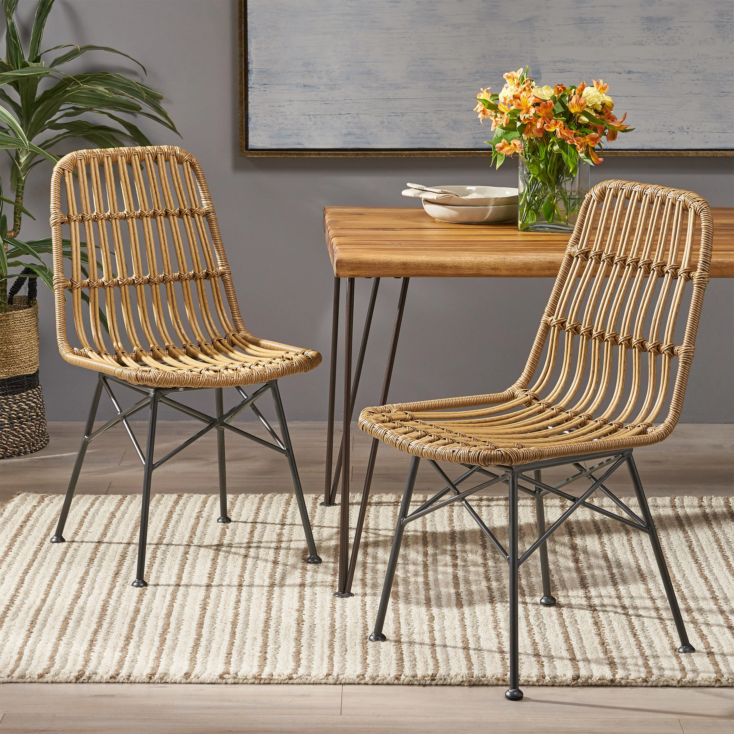 Silverdew Indoor Wicker Dining Chairs (Set of 2) - furnishings