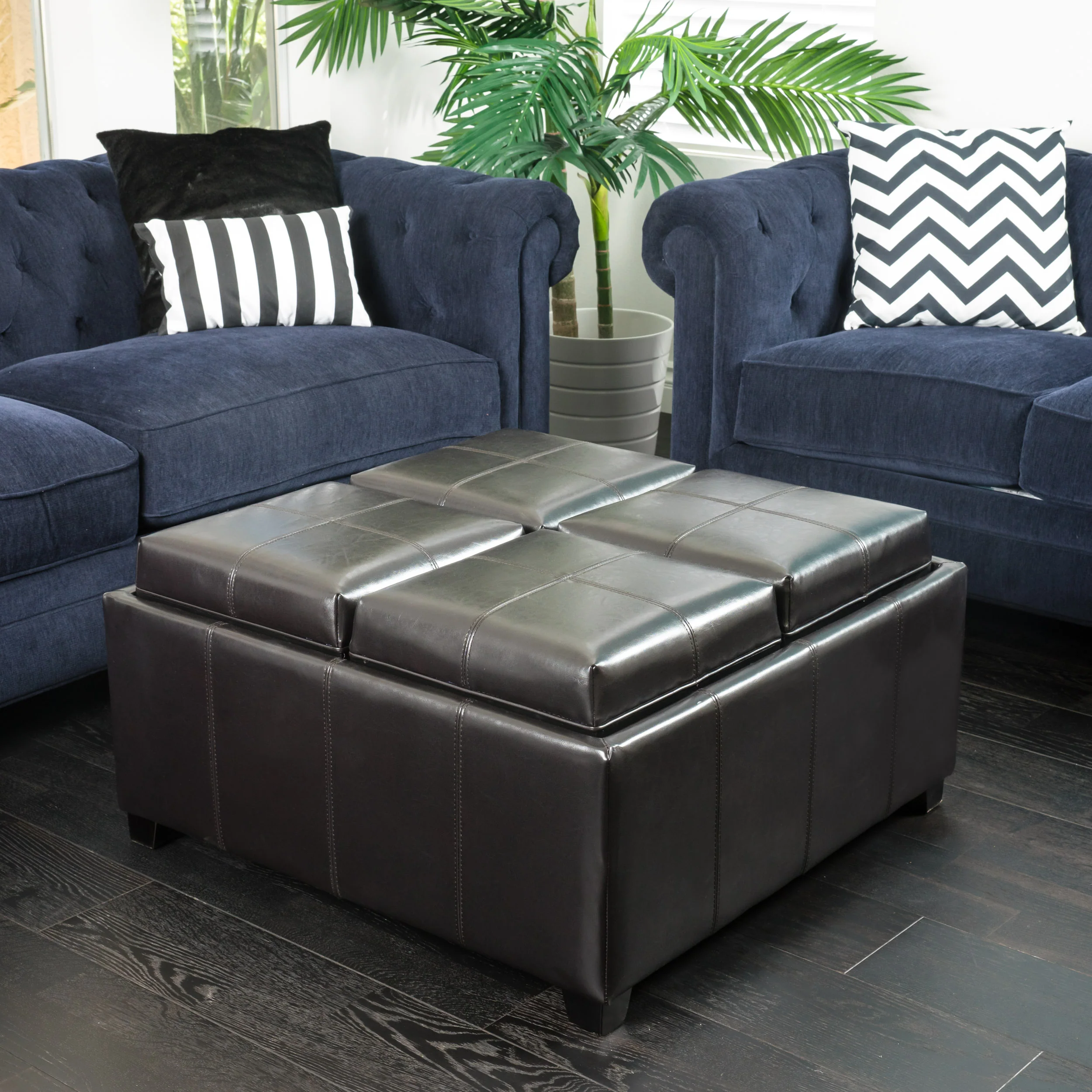 Harley Leather 4-Tray-Top Storage Ottoman Coffee Table - furnishings