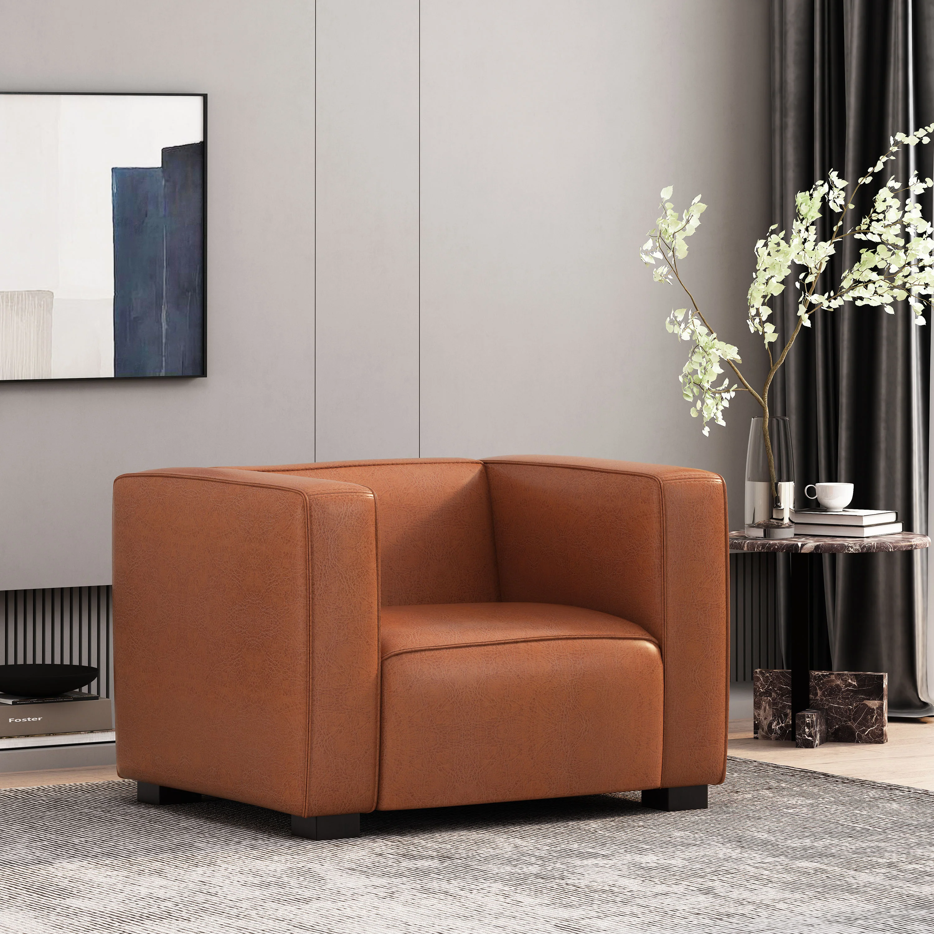 Minkler Contemporary Faux Leather Club Chair - furnishings