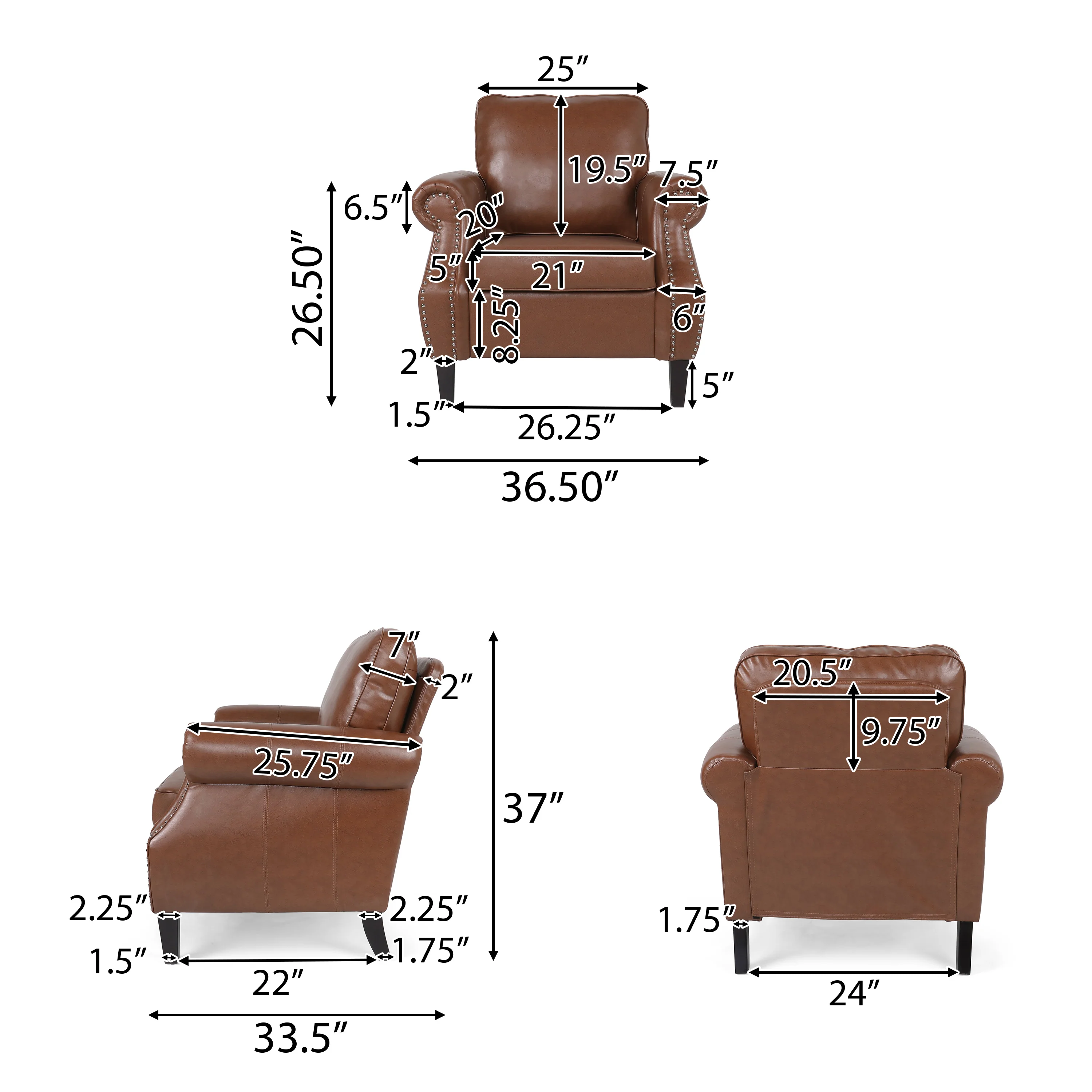 Burkehaven Contemporary Faux Leather Club Chair with Nailhead Trim - furnishings