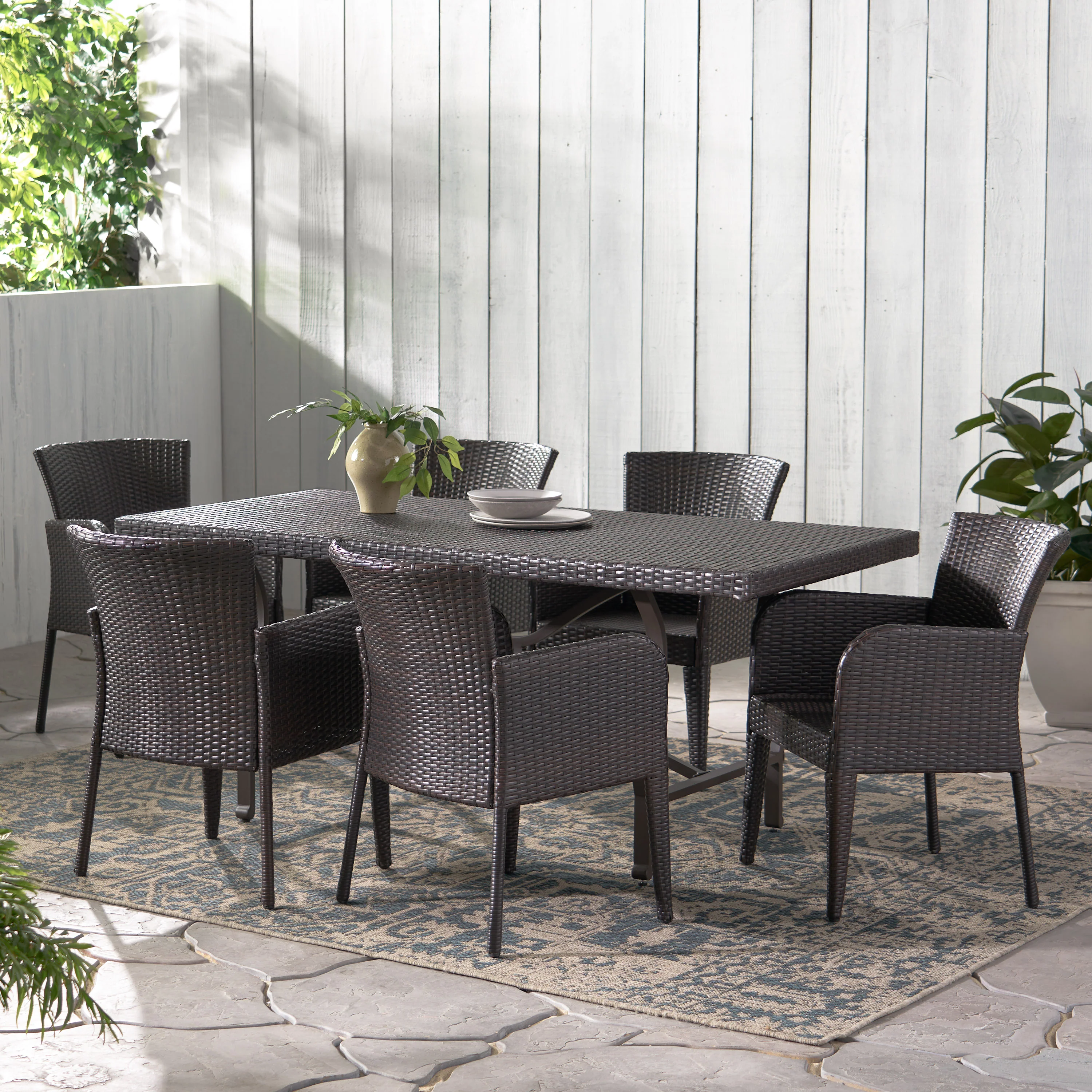 Cozumel Outdoor 7-Piece Multi-brown Wicker Dining Set - furnishings