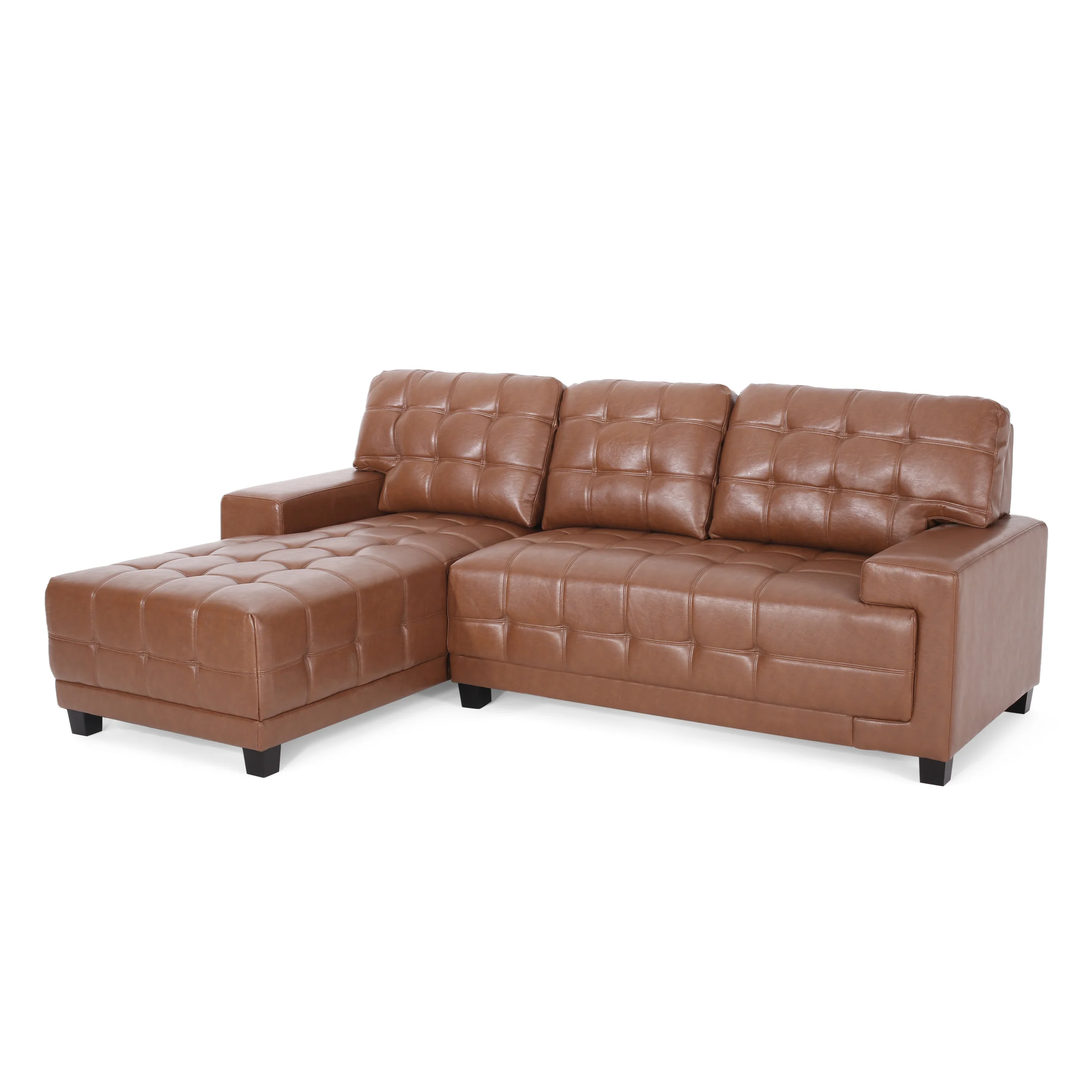 Littell Contemporary Faux Leather Tufted 3 Seater Sofa and Chaise Lounge Sectional Set - furnishings
