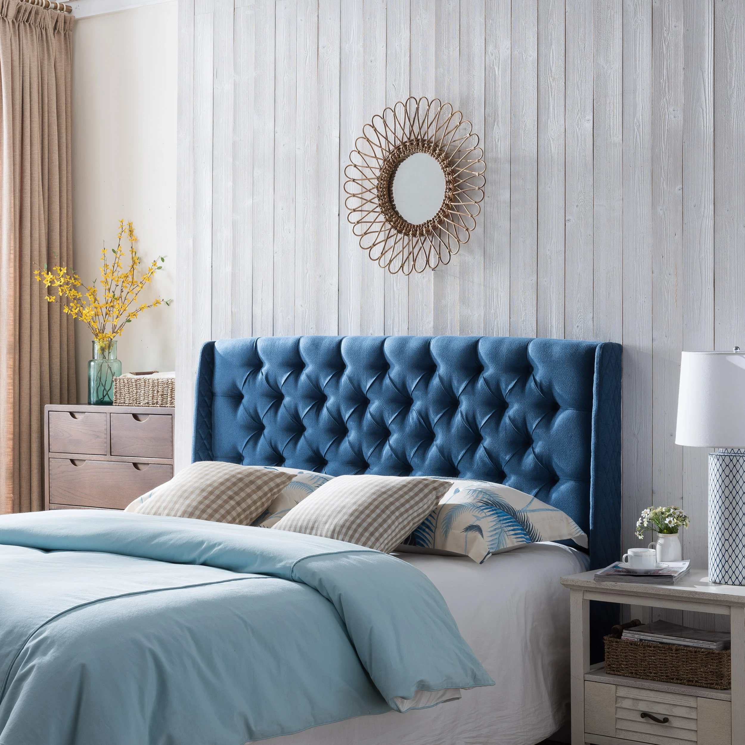 Liberty Winged King/ Cal King Tufted Fabric Headboard - furnishings