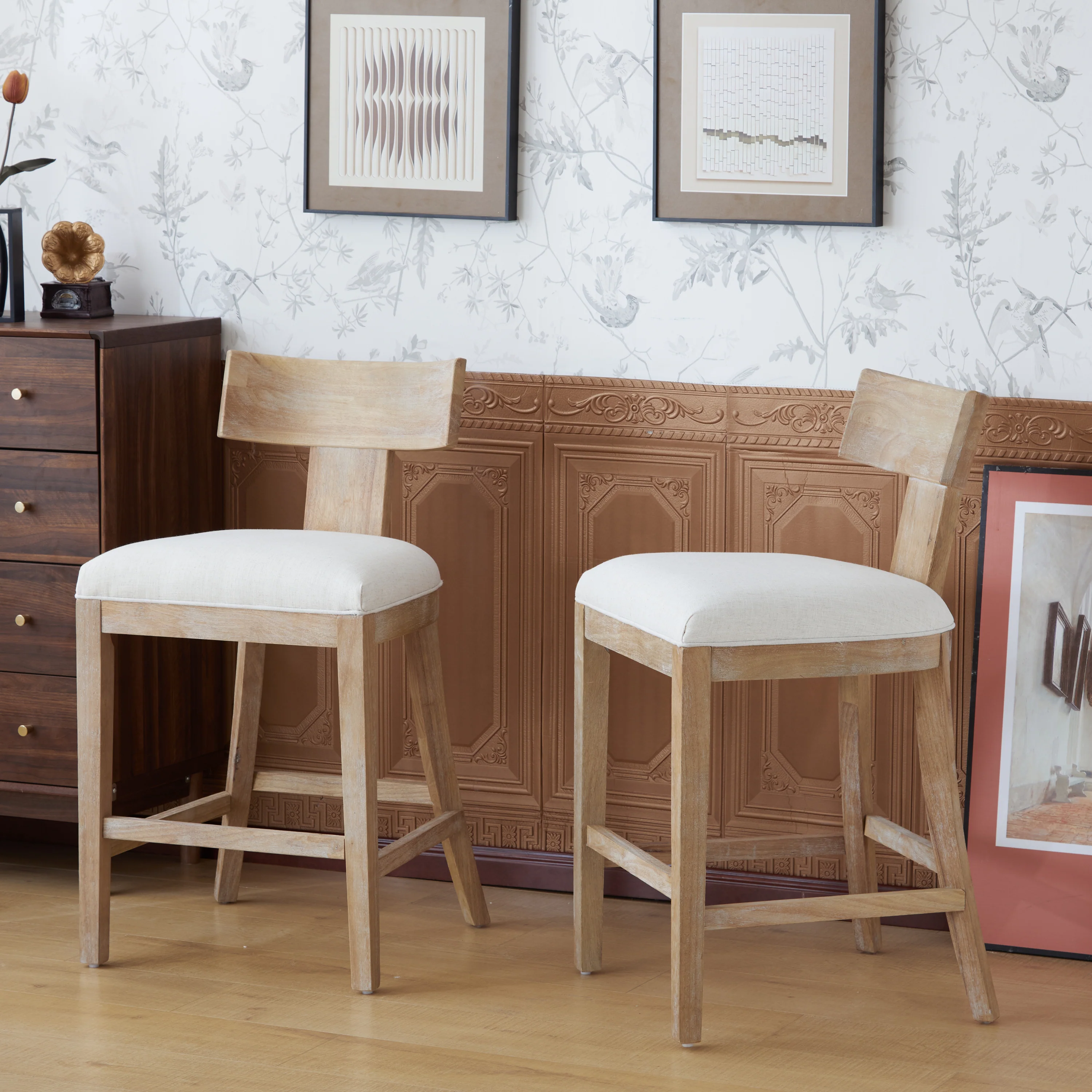 Brussels Holor Upholstered Barstool with Beige Cushions - furnishings