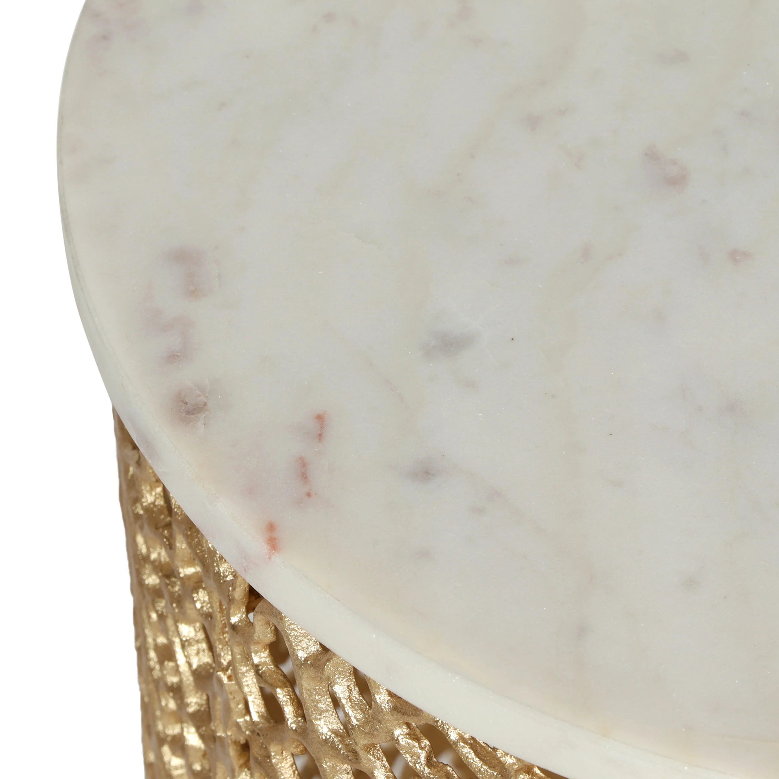 Brinkhaven Modern Glam Handcrafted Aluminum Side Table with Marble Top, White and Gold - furnishings