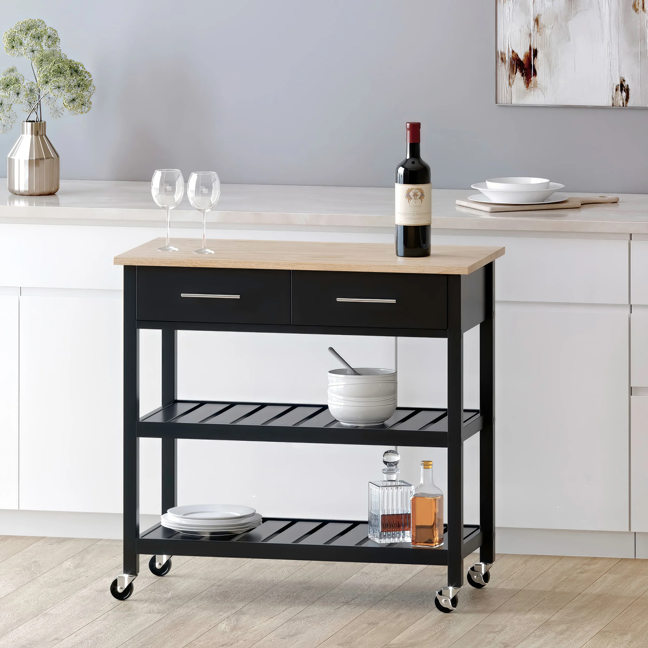 Enon Contemporary Kitchen Cart with Wheels - furnishings