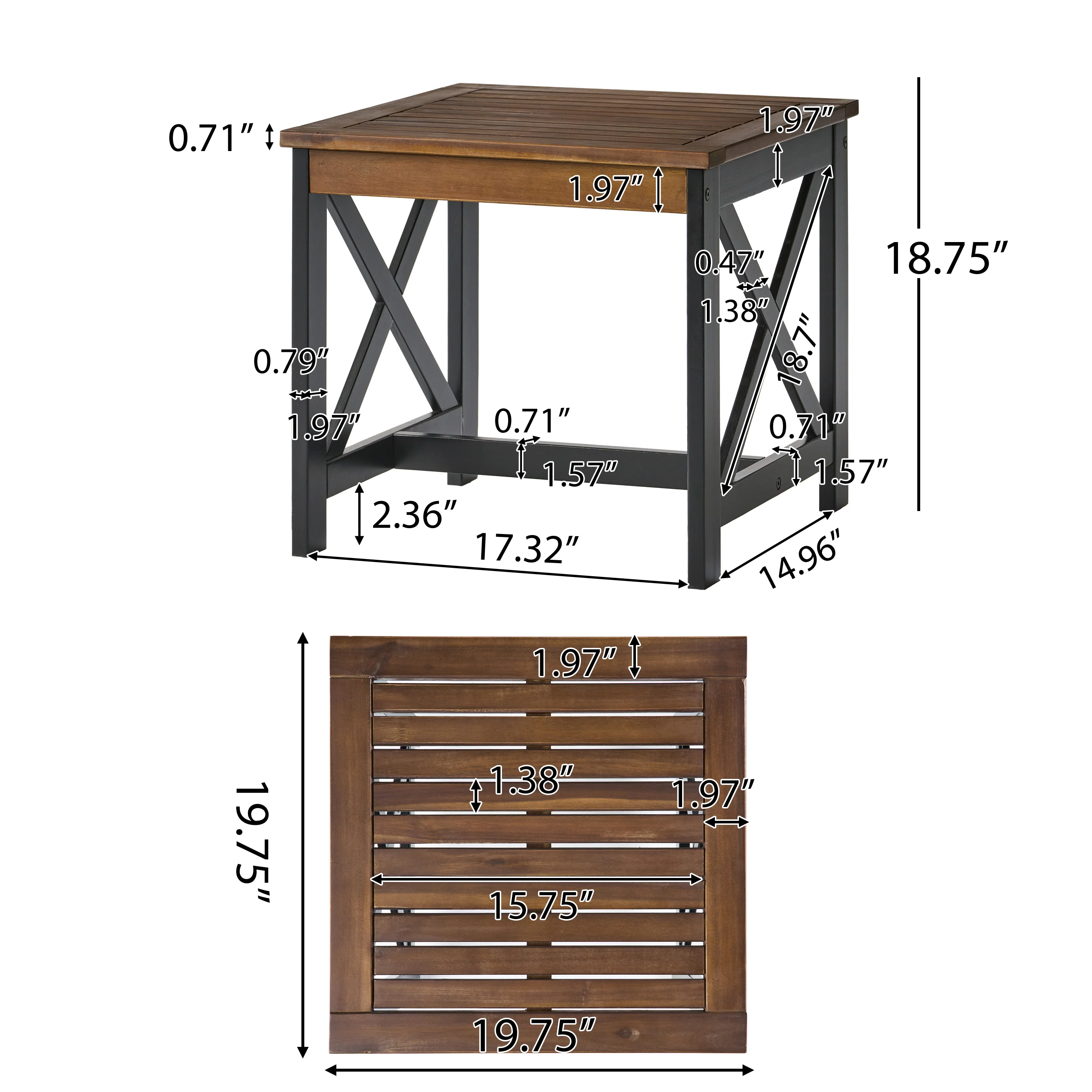 Jean Farmhouse X-Frame Acacia Wood End Table with Slat Top - furnishings