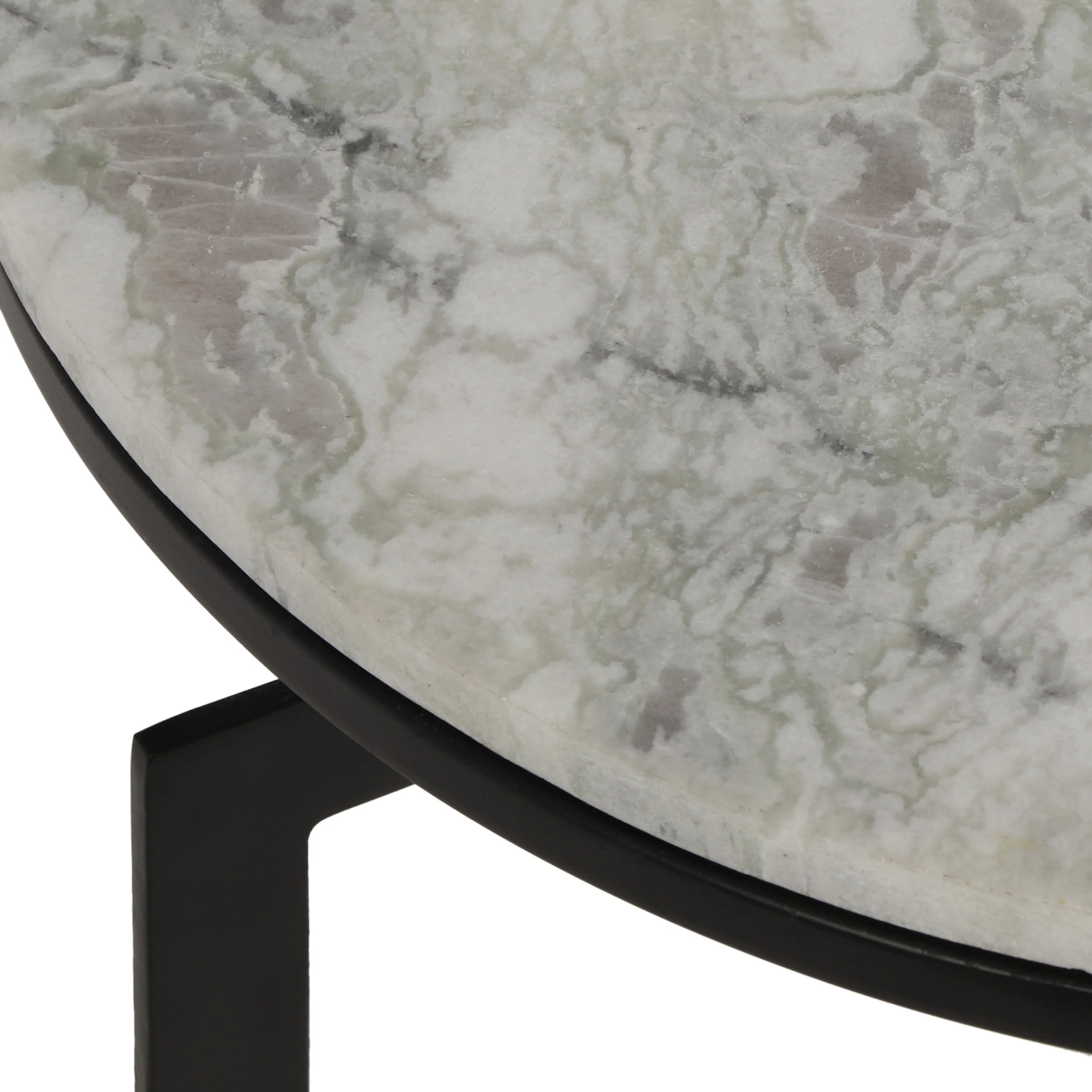 Pertica Modern Glam Handcrafted Marble Top Side Table, Natural White and Black - furnishings