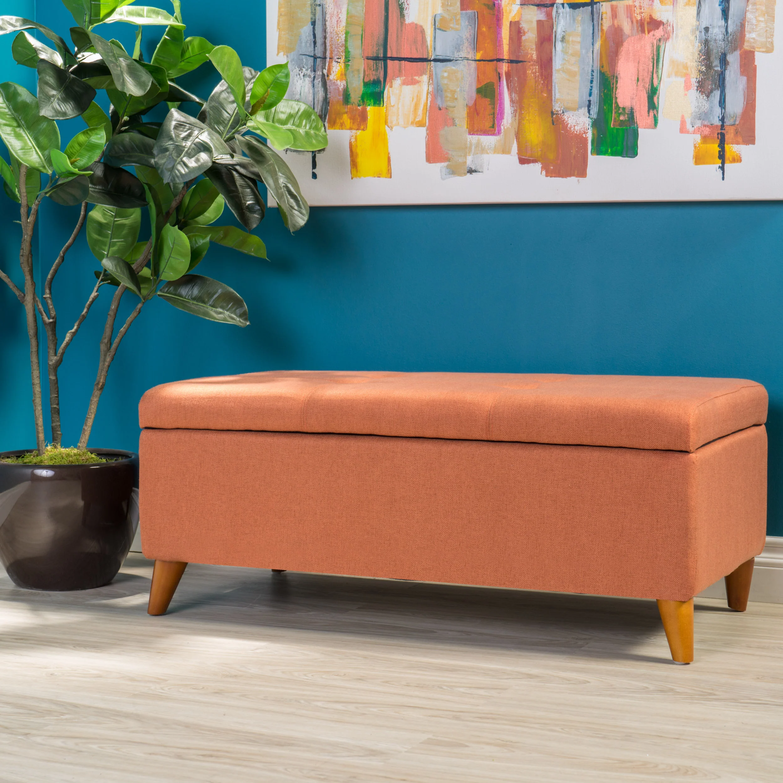 Etoney Mid-Century Modern Button Tufted Fabric Storage Ottoman Bench - furnishings