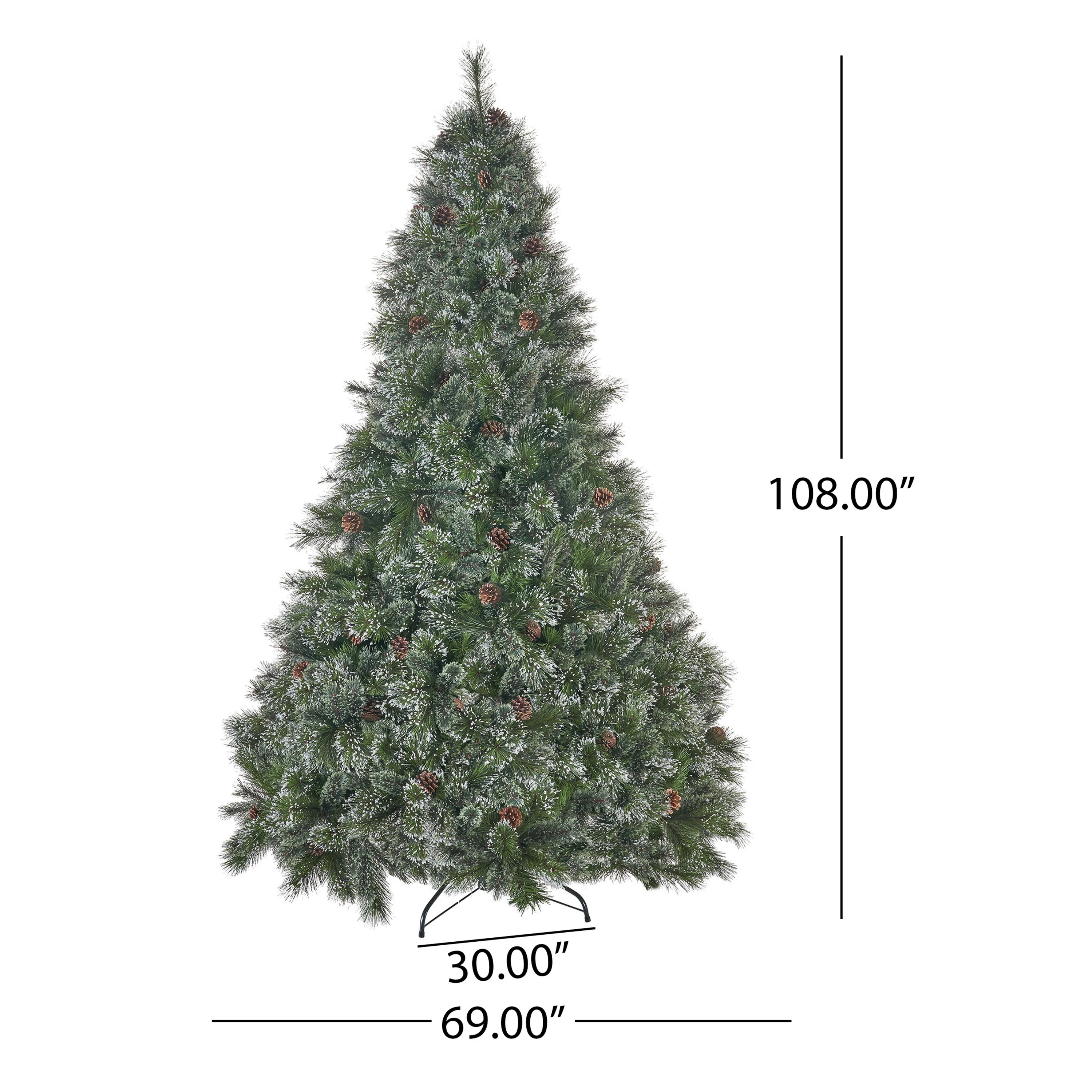 9-foot Cashmere Pine and Mixed Needles Hinged Artificial Christmas Tree with Snowy Branches and Pinecones - furnishings