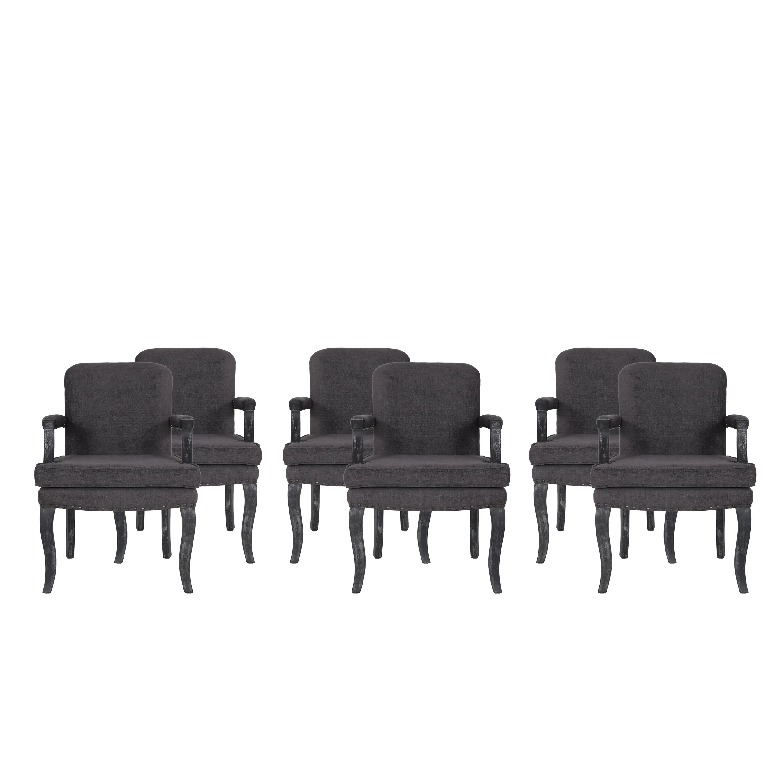 Tim French Country Fabric Dining Arm Chair with Nailhead Trim, Set of 6 - furnishings