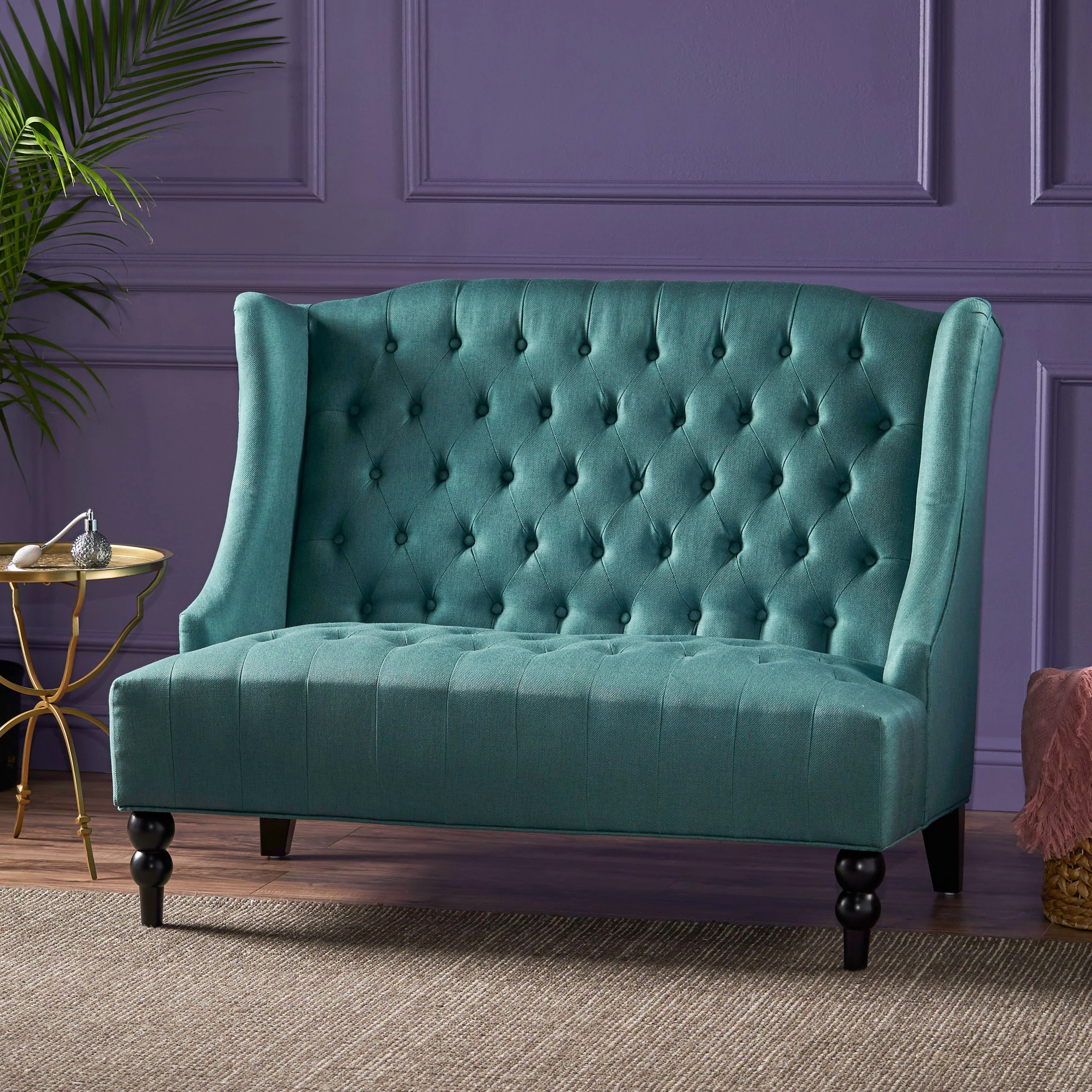 Leona French Style High Back Tufted Winged Fabric Loveseat - furnishings