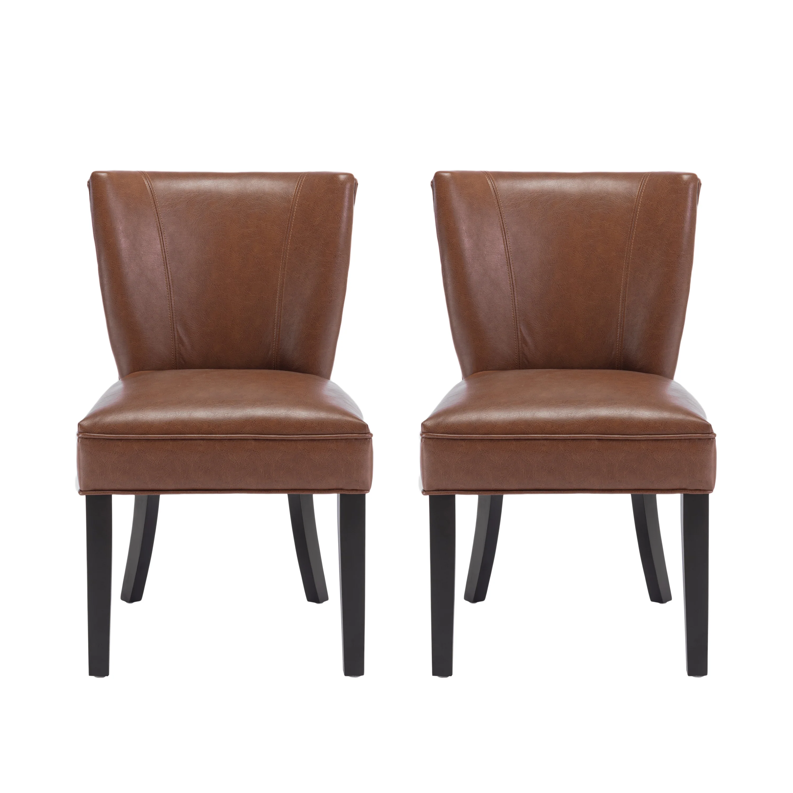 Edenbrook Contemporary Faux Leather Upholstered Dining Chairs, Set of 2, Cognac Brown and Matte Black - furnishings