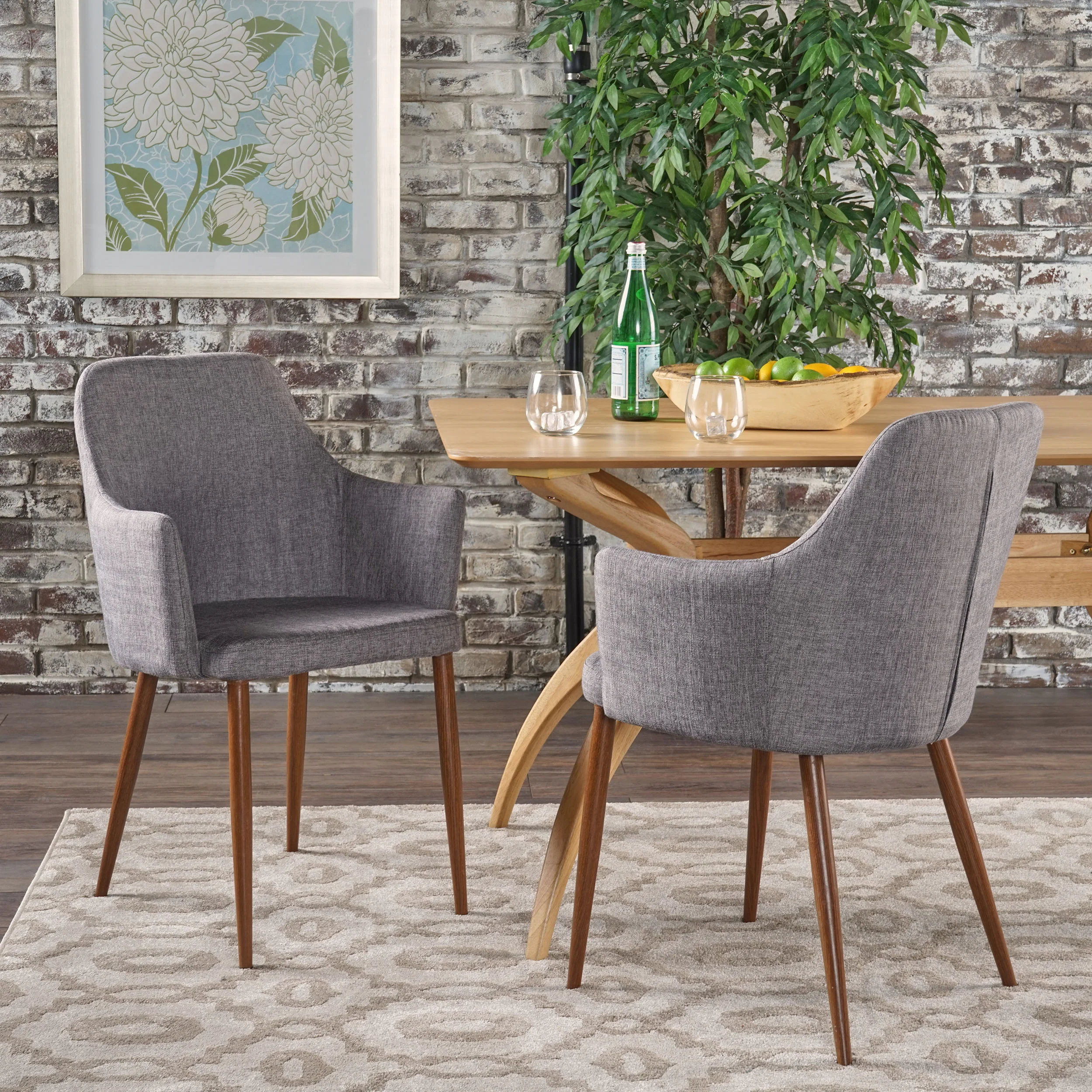 Serra Mid Century Fabric Dining Chair with Wood Finished Metal Legs (Set of 2) - furnishings