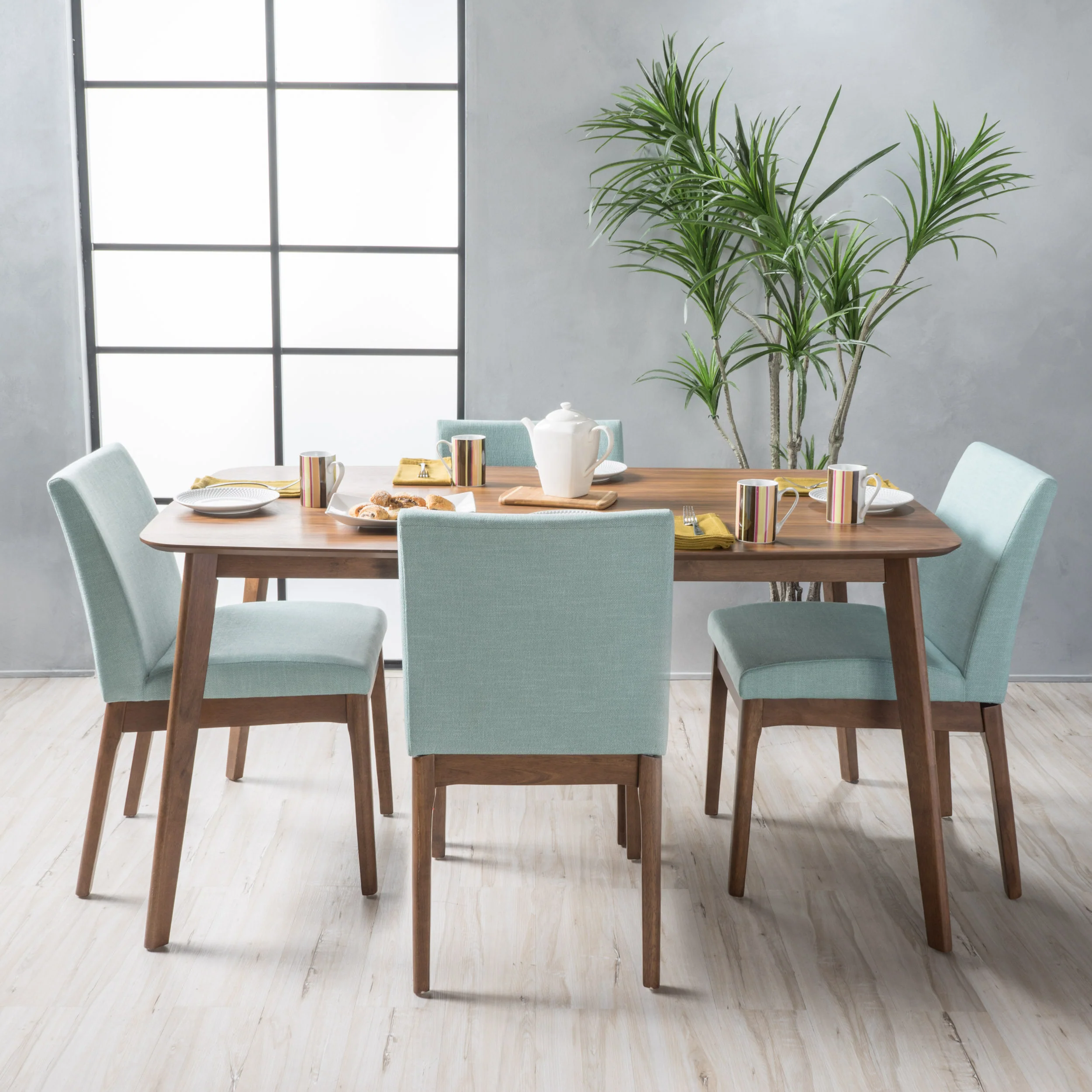 Katherine Mid Century Fabric & Wood Finish 5 Piece Dining Set - furnishings