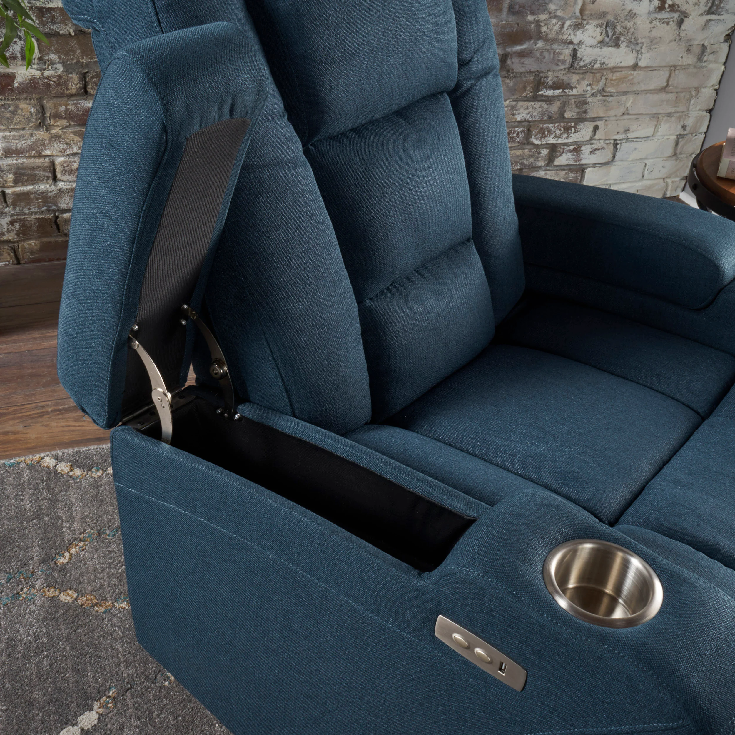 Everette Fabric Power Recliner with Cup Holder, USB Charger, and Storage - furnishings
