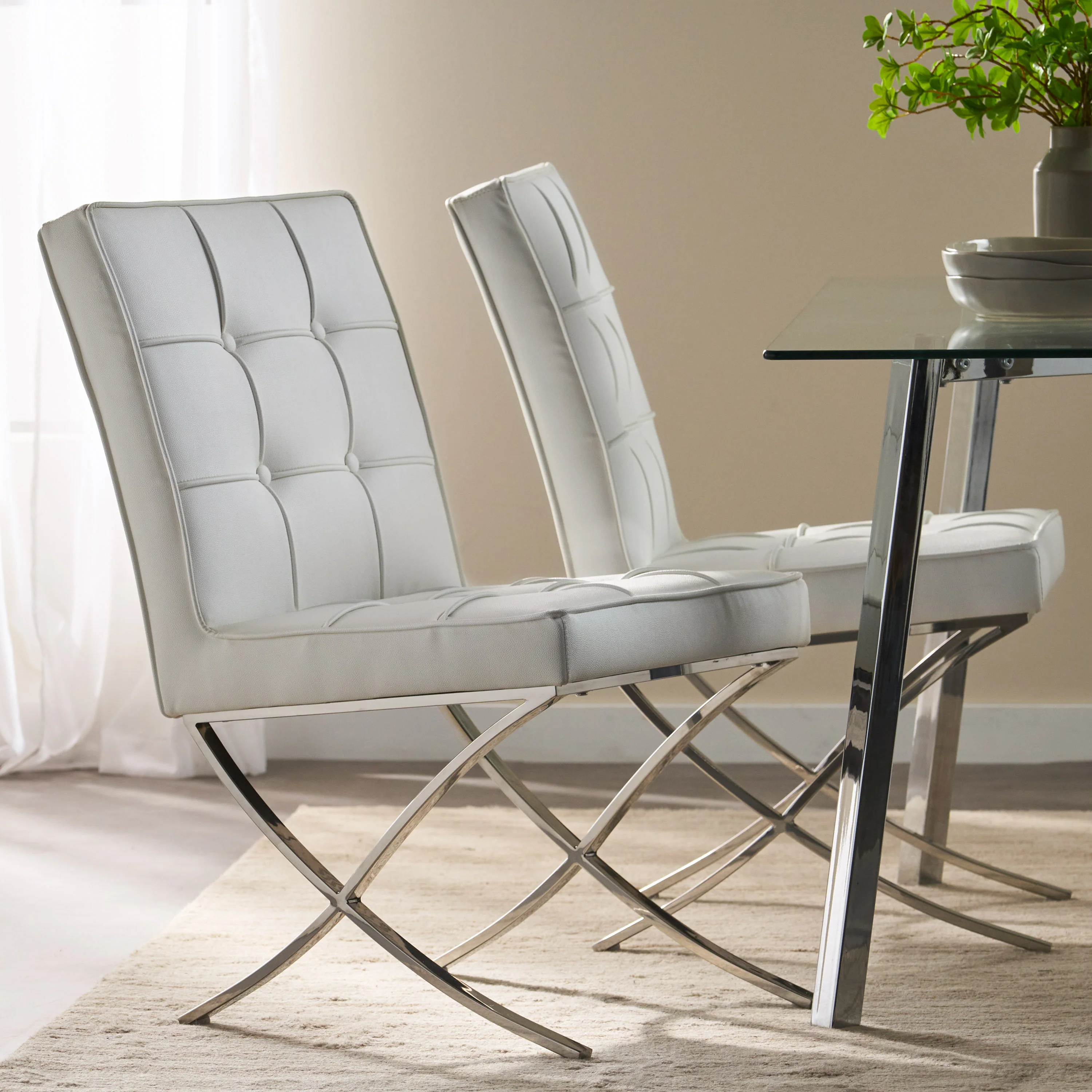 Pandora Modern Design White Leather Dining Chairs (set of 2) - furnishings