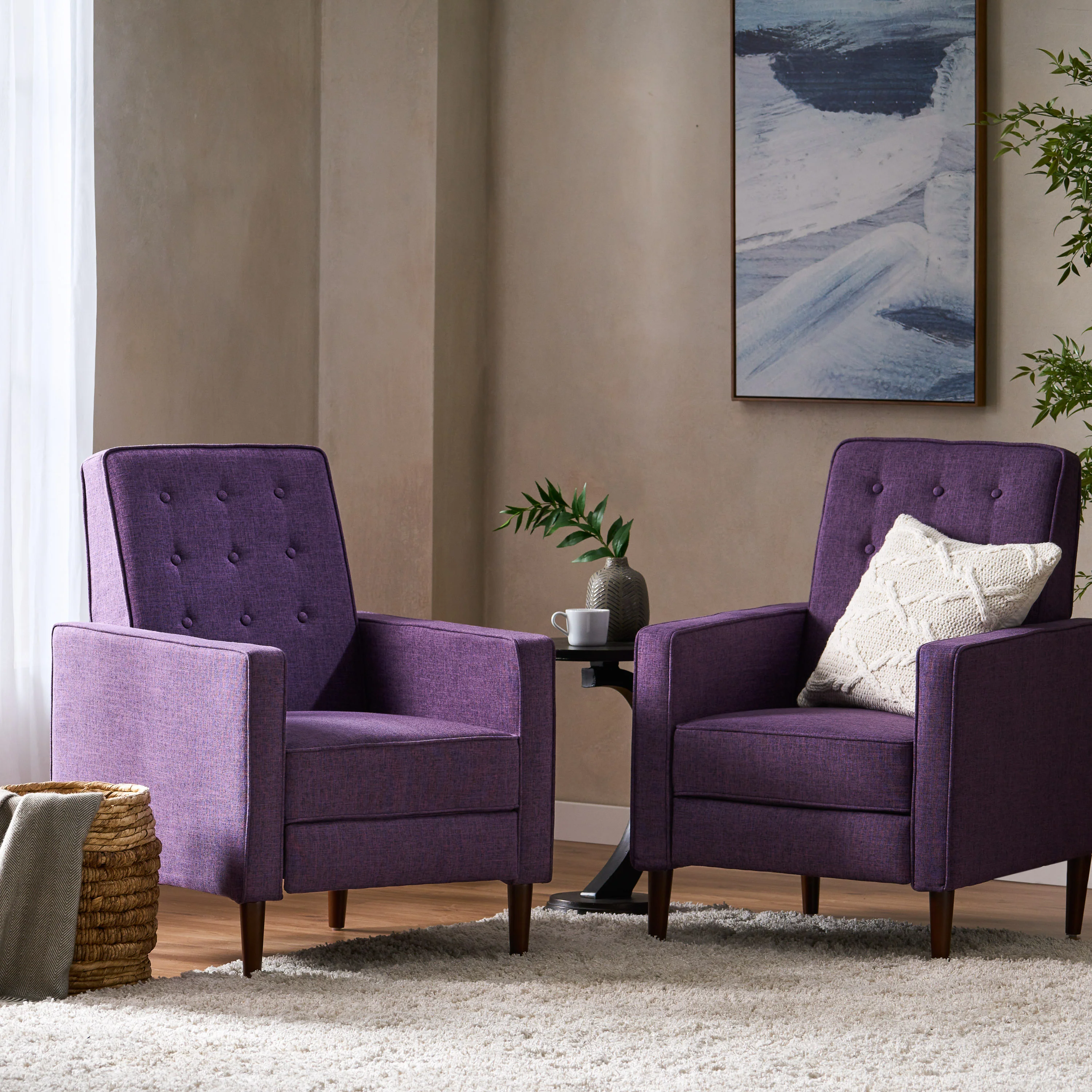 Mason Mid-Century Modern Tufted Back Fabric Recliner (set of 2) - furnishings