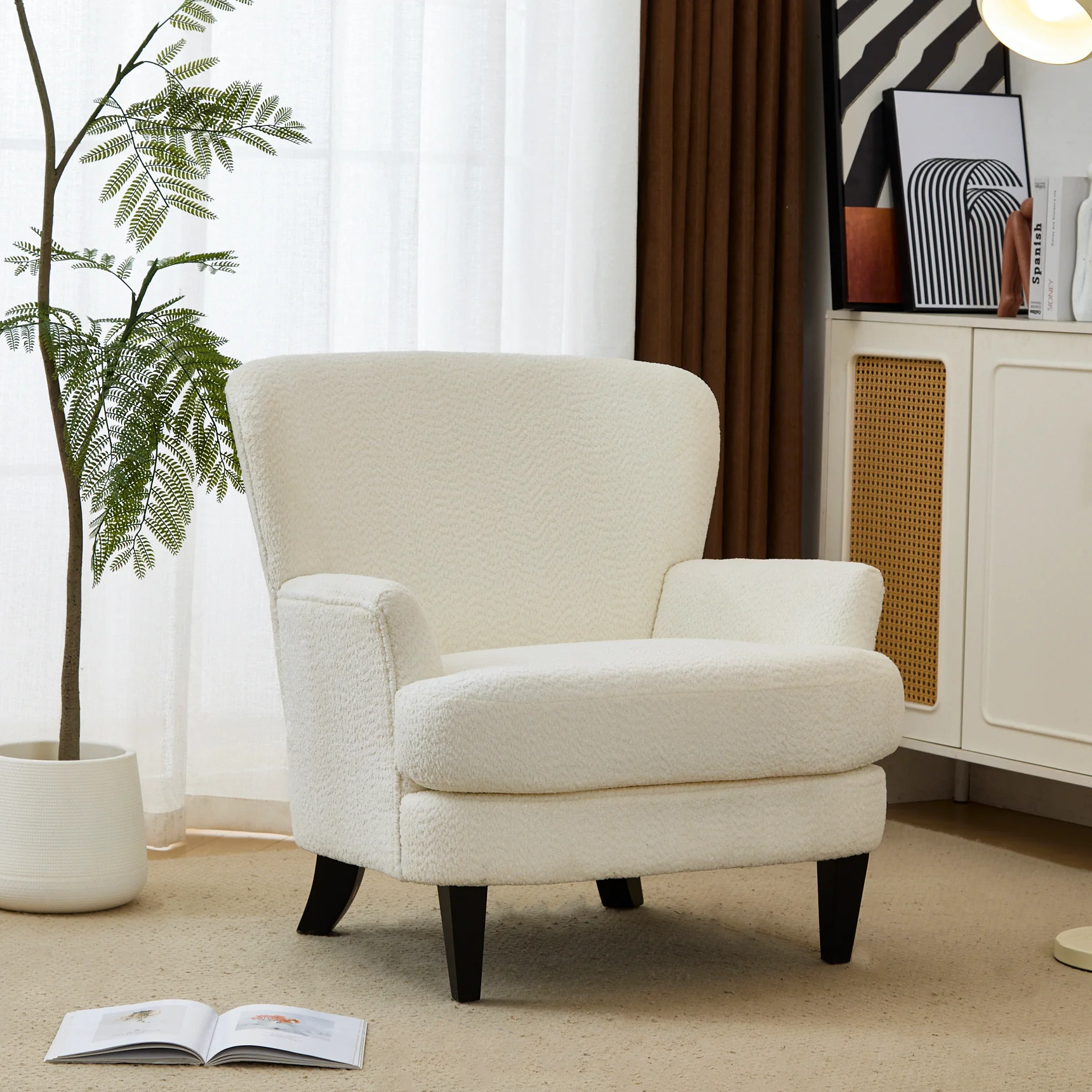 Calla Modern Birch Upholstered Club Chair, Off-White - furnishings