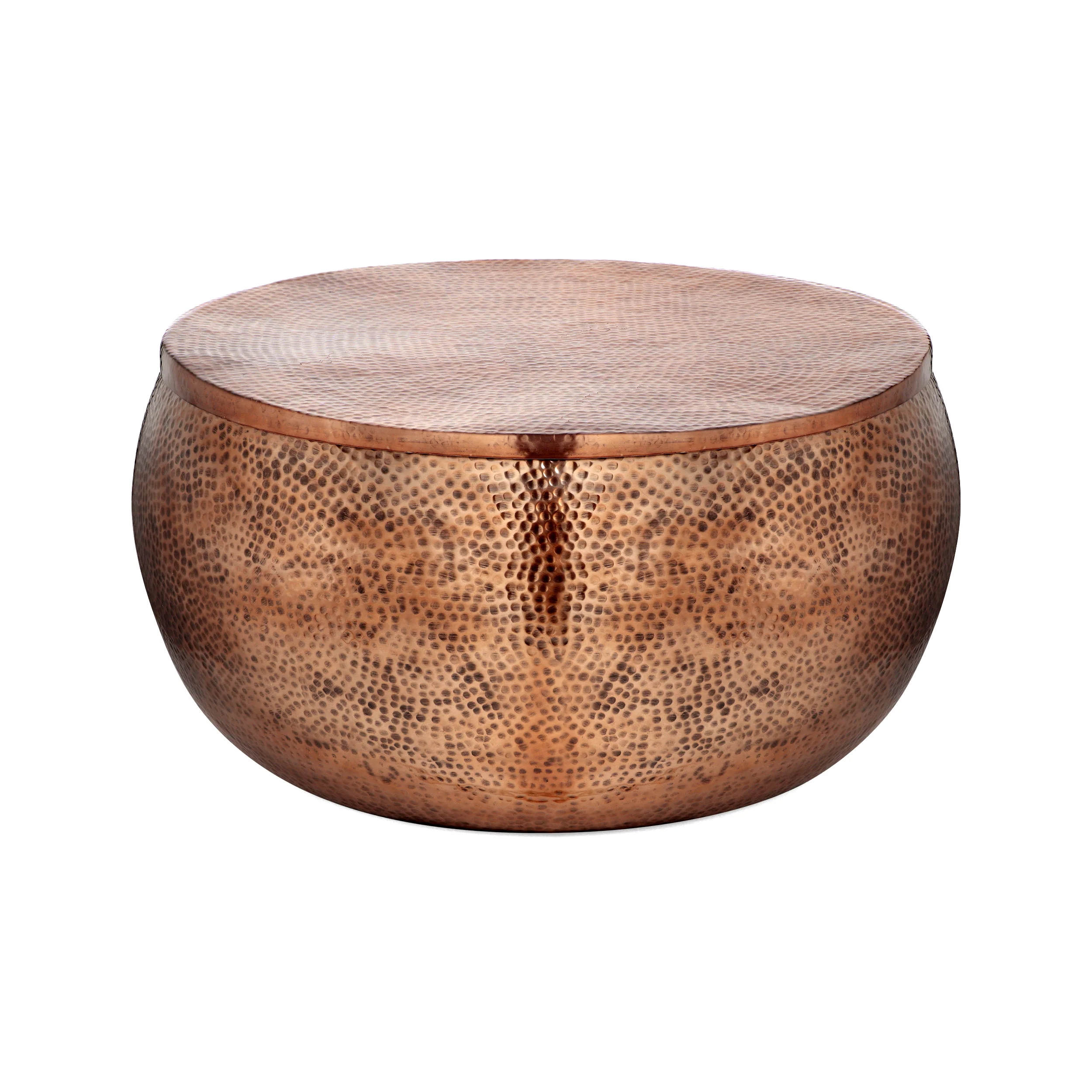 Jessika Modern Round Hammered Aluminum Storage Coffee Table - furnishings