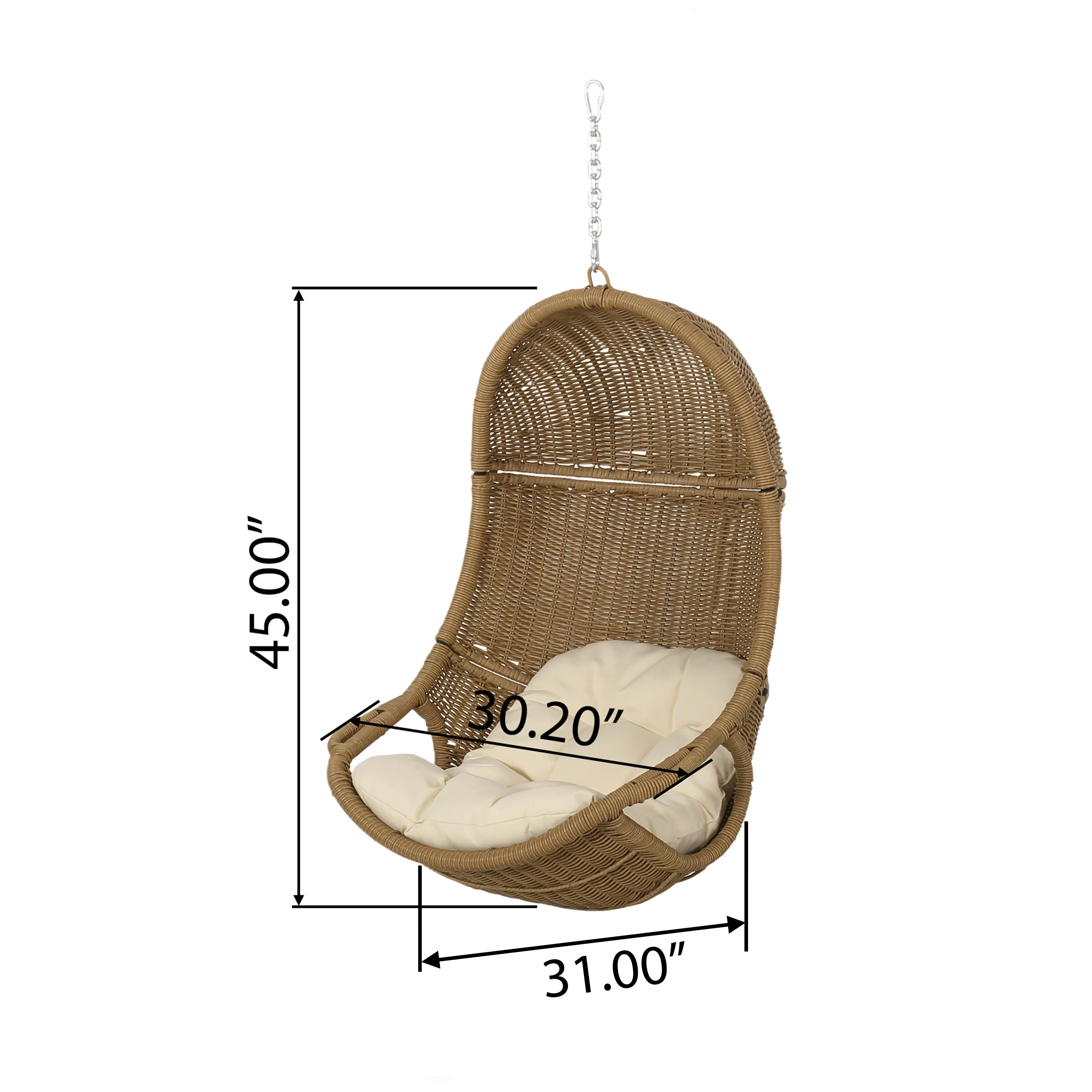 Yukon Outdoor Wicker Hanging Basket Chair with Cushions - furnishings