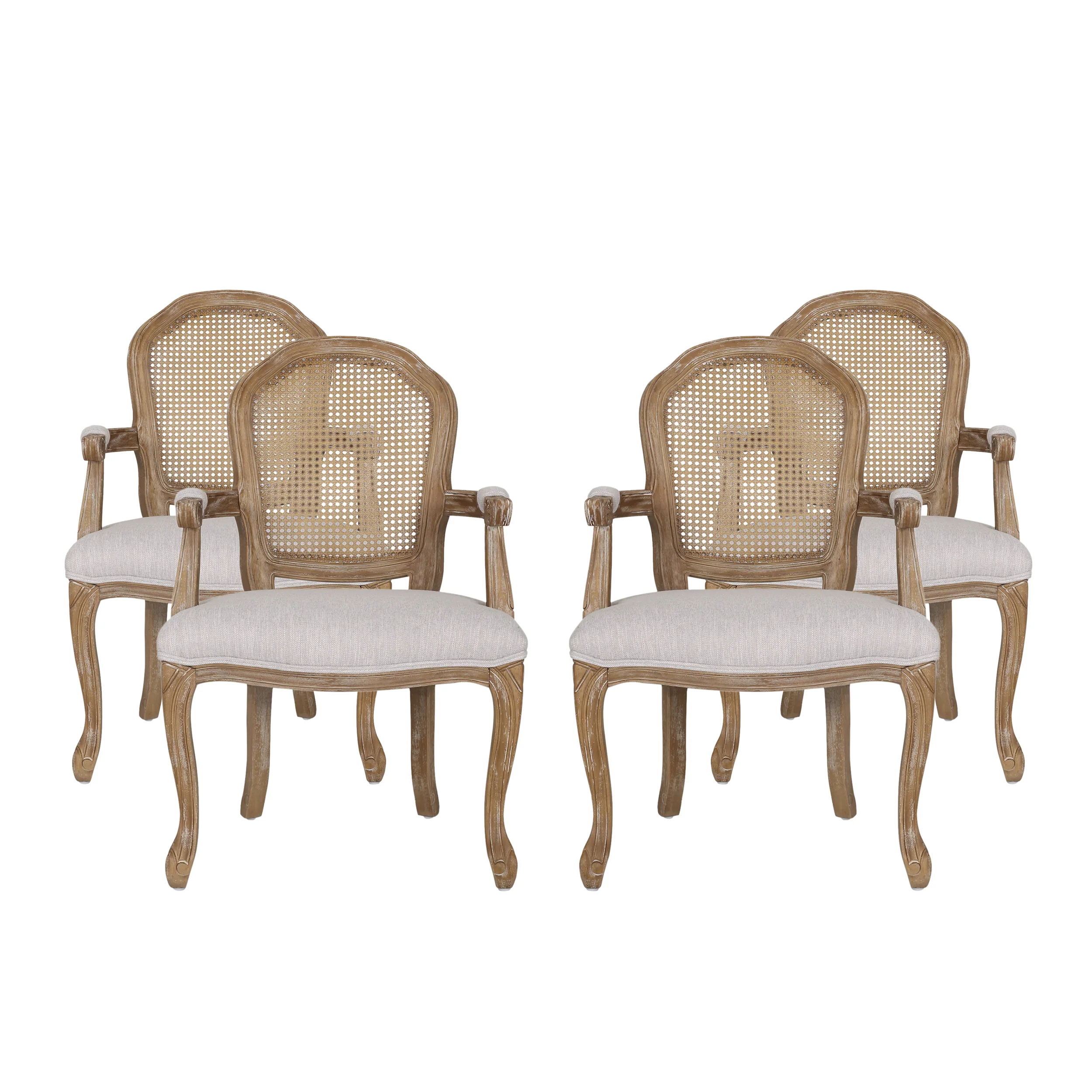 Mariette French Country Wood and Cane Upholstered Dining Chair, Set of 4 - furnishings