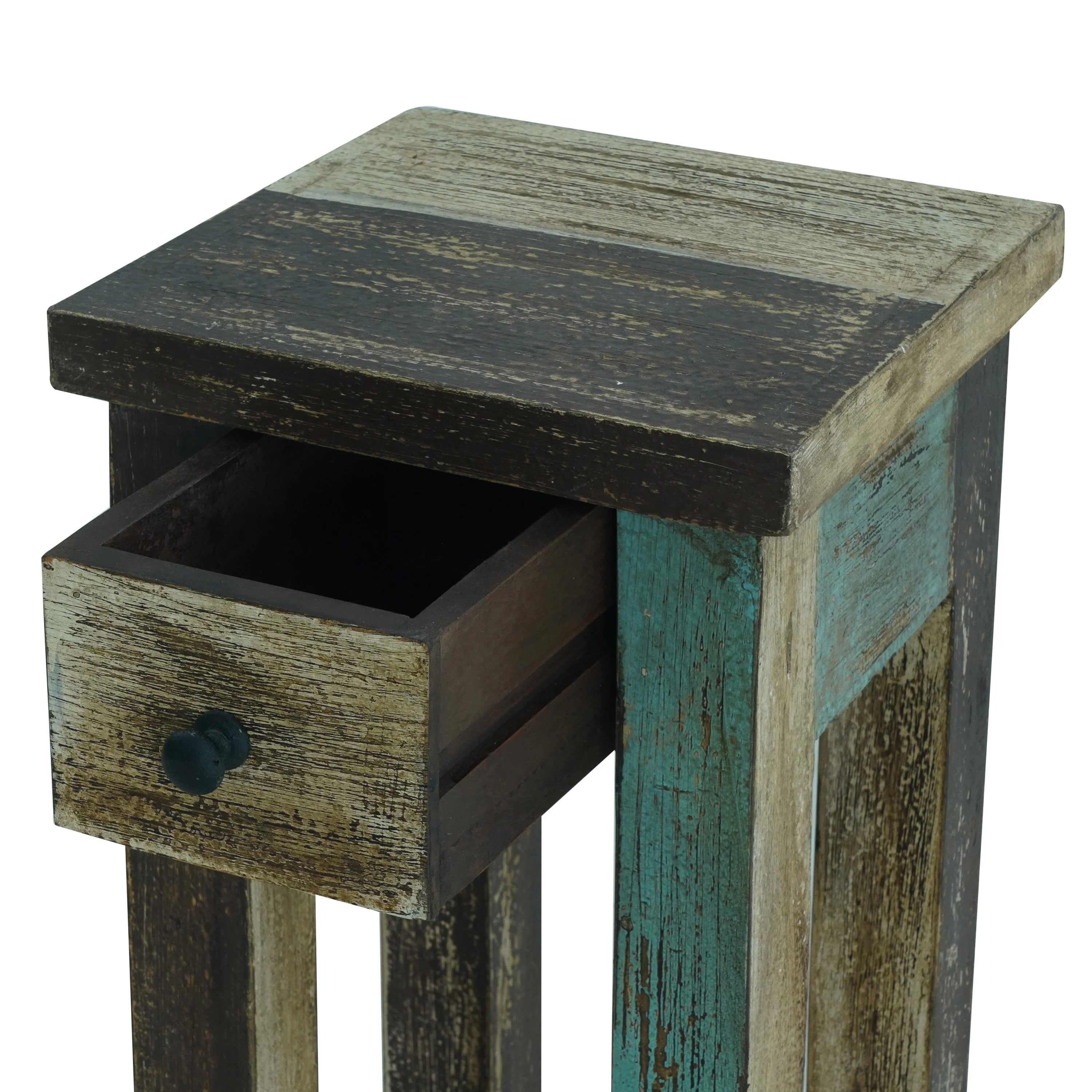 Tracey Boho Handmade Distressed Mango Wood Tall Side Table, Multicolored - furnishings