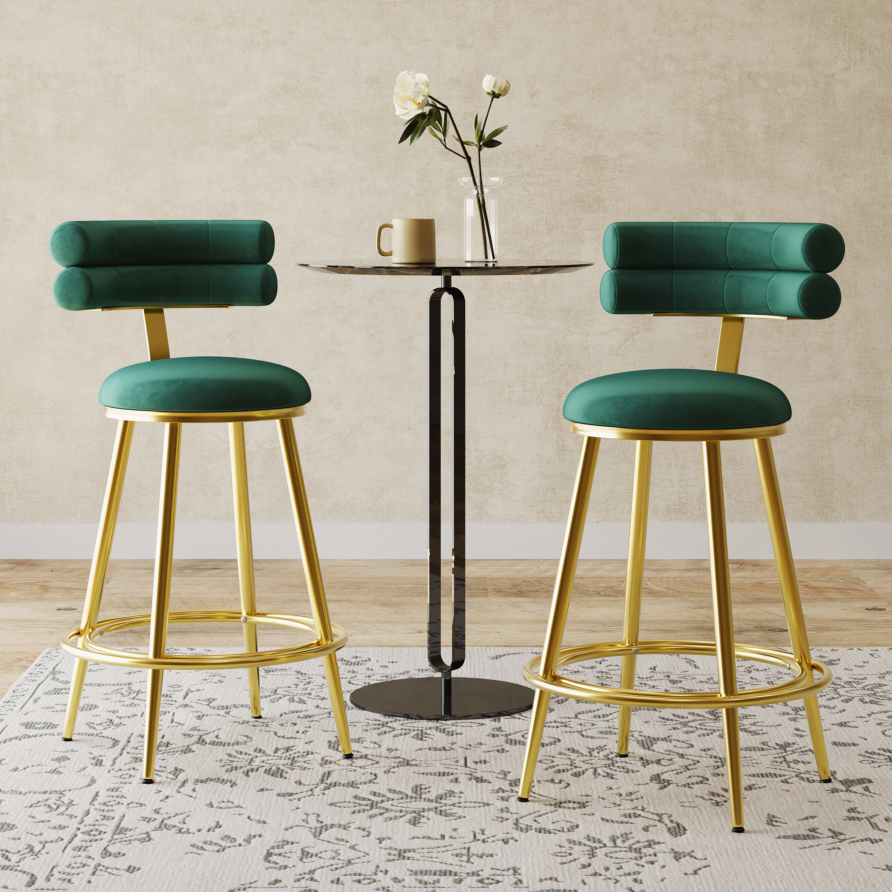 Jaspere Velvet Upholstery Counter Stools, Set of 2 - furnishings