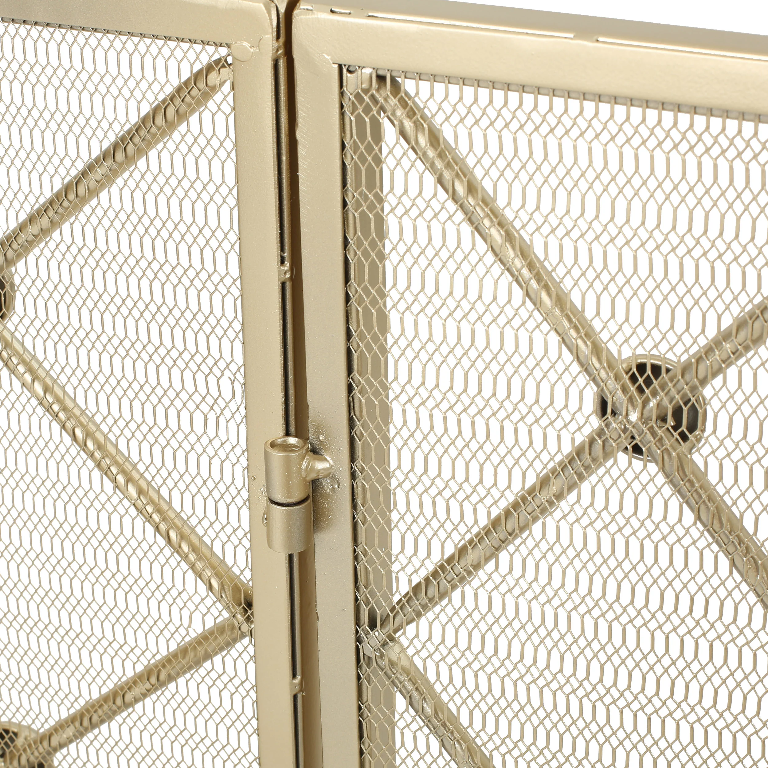 Chamberlain Modern 3-Panel Diamond Pattern Iron Fireplace Screen - furnishings