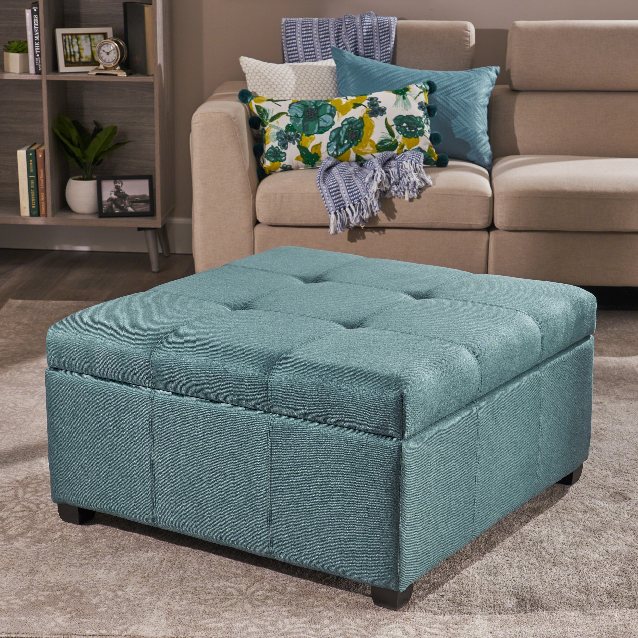 Carlyle Square Tufted Fabric Storage Ottoman Coffee Table - furnishings