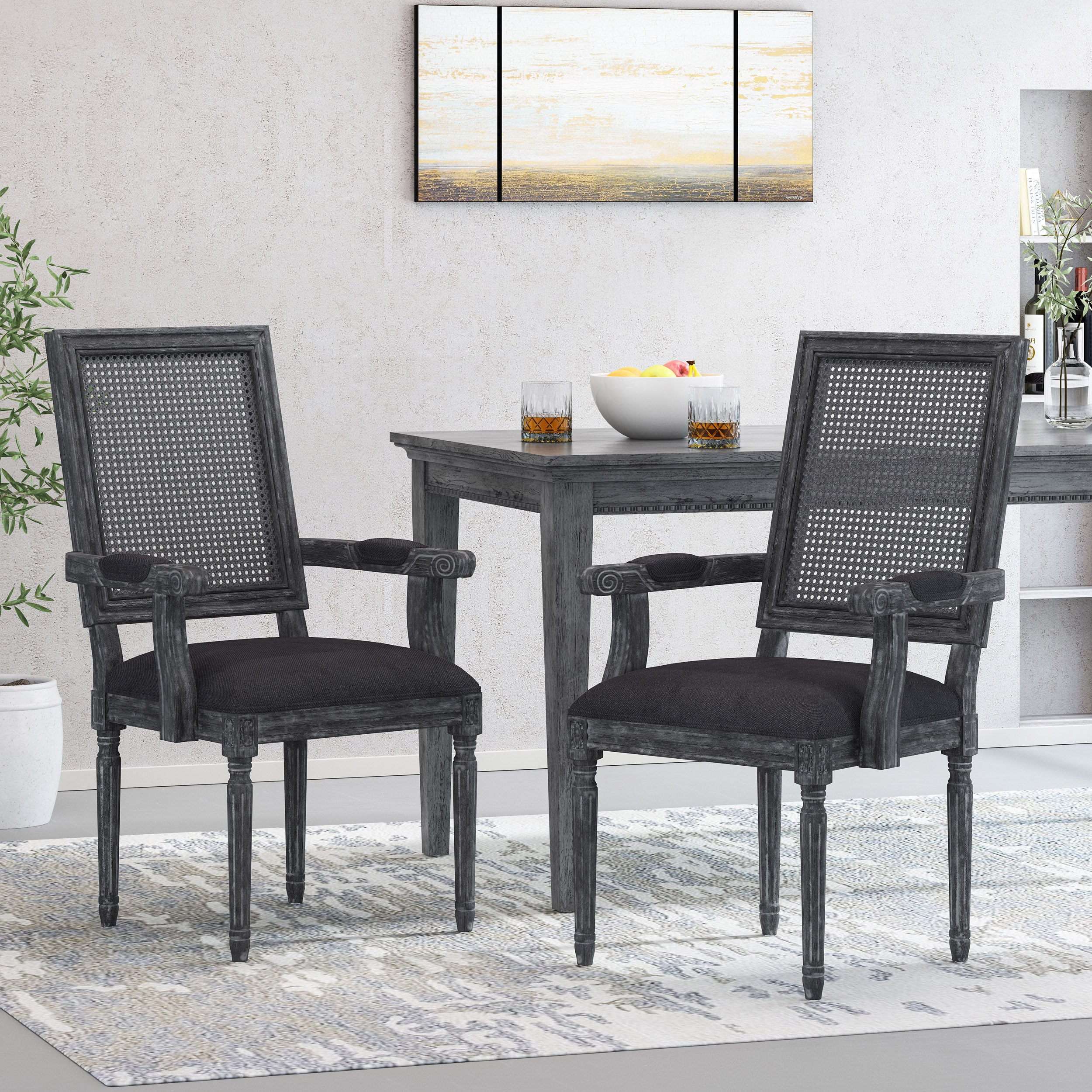 Zentner French Country Upholstered Wood and Cane Upholstered Dining Chairs, Set of 2 - furnishings