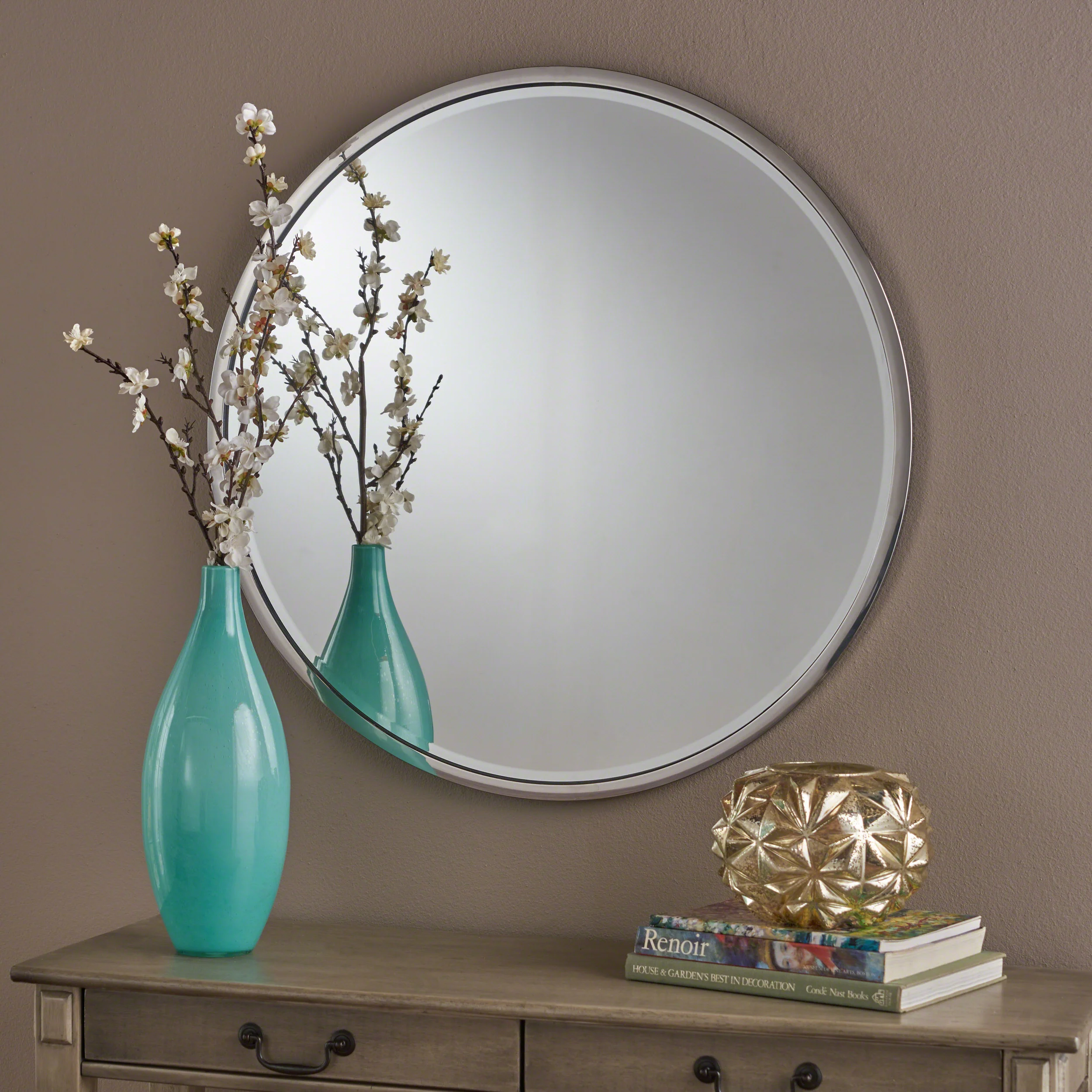 Nicole Modern Glam Round Silver Stainless Steel Wall Mirror - furnishings
