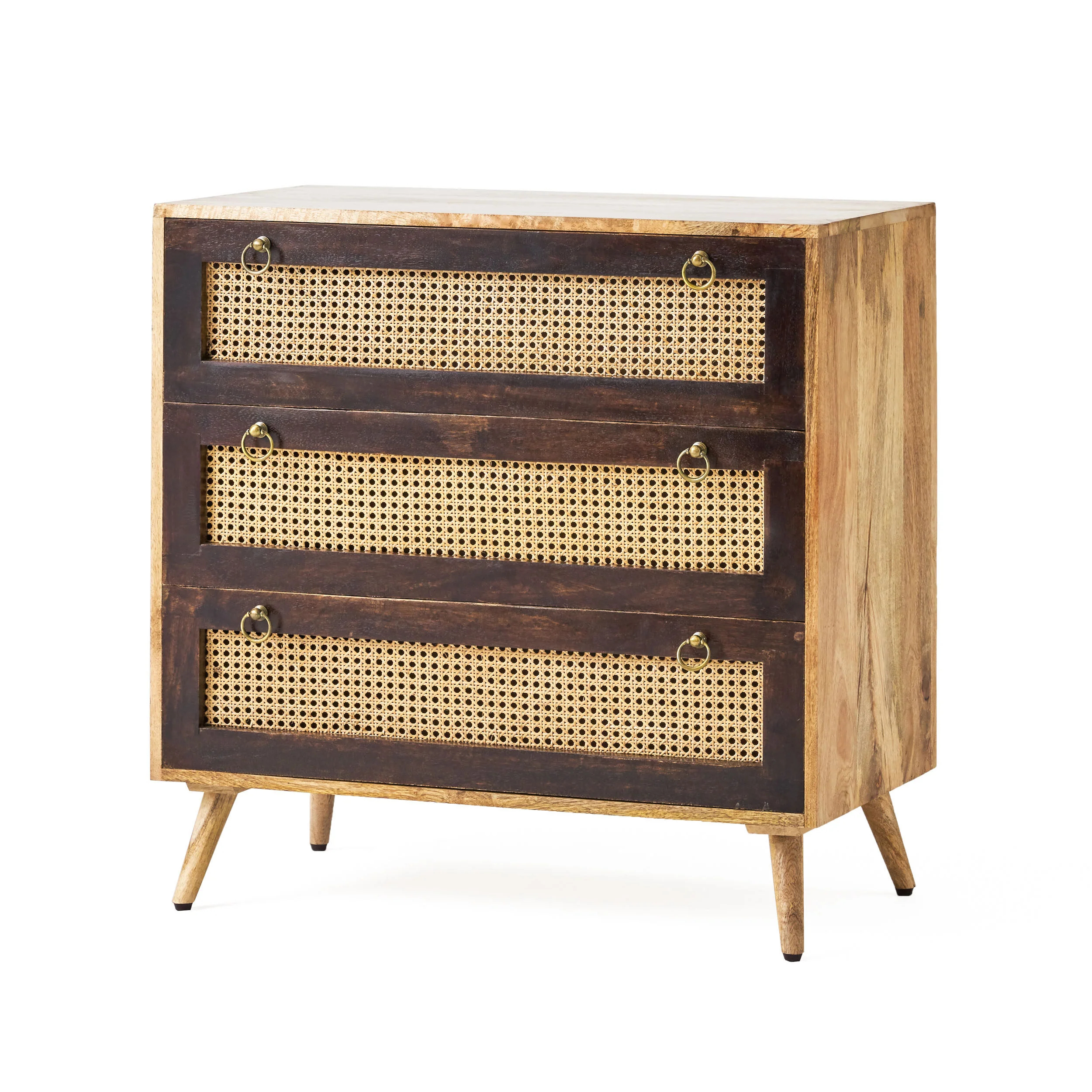 Missoula Boho Handcrafted Mango Wood 3 Drawer Sideboard, Natural and Walnut - furnishings