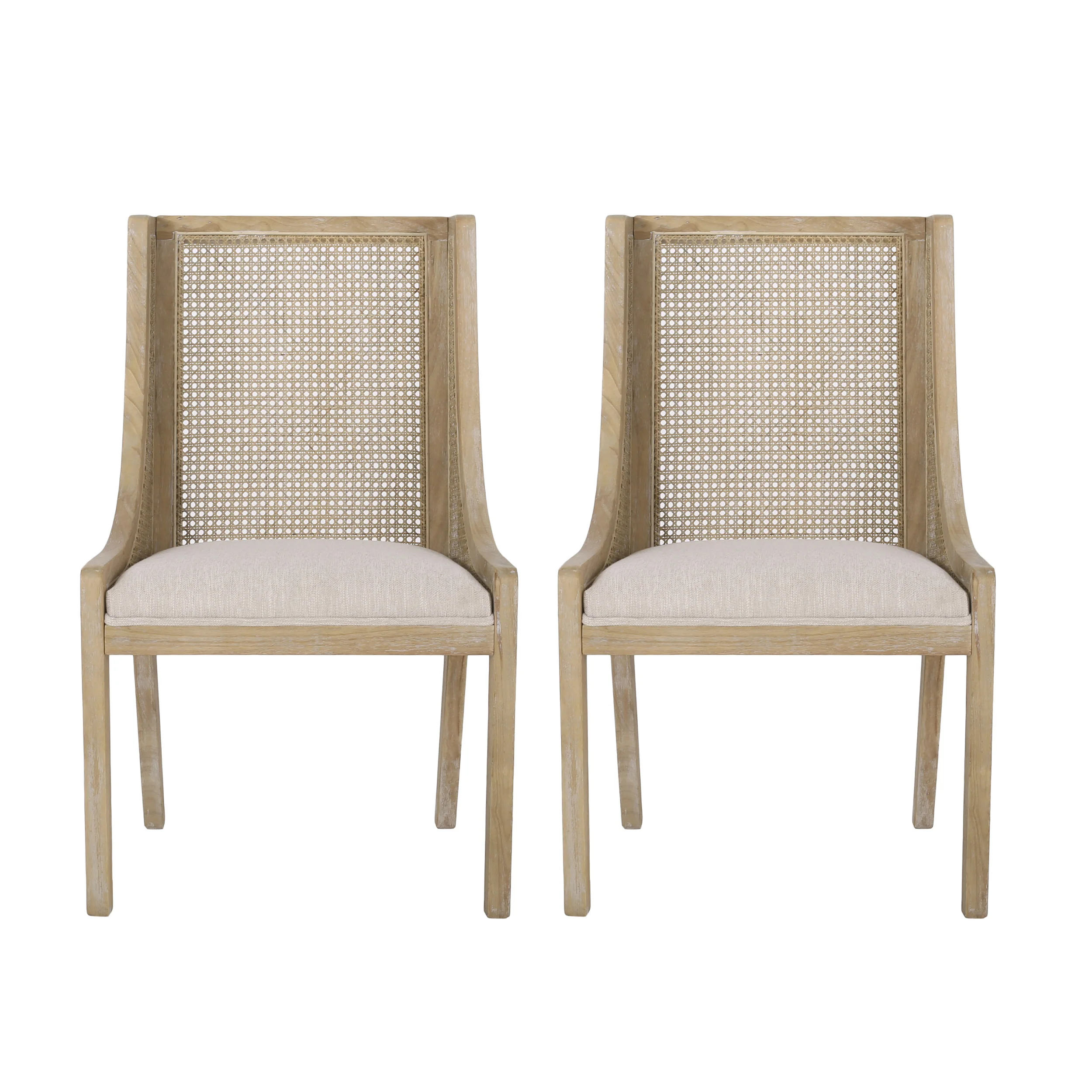 Wendell Rustic Cane and Wood Upholstered Dining Chairs, Set of 2 - furnishings