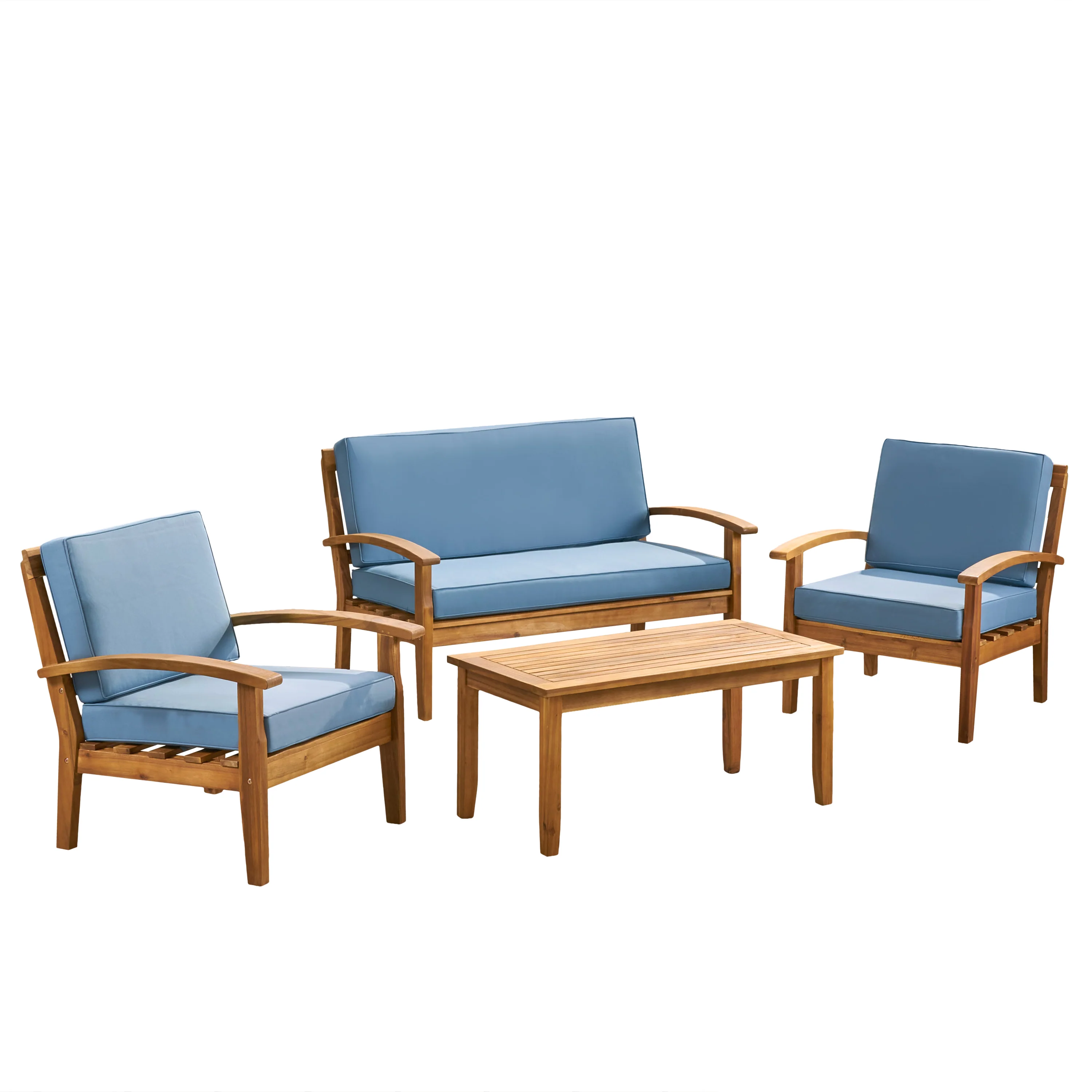 Peyton 4 Pc Acacia Wood Chat Set w/ Water Resistant Cushions - furnishings