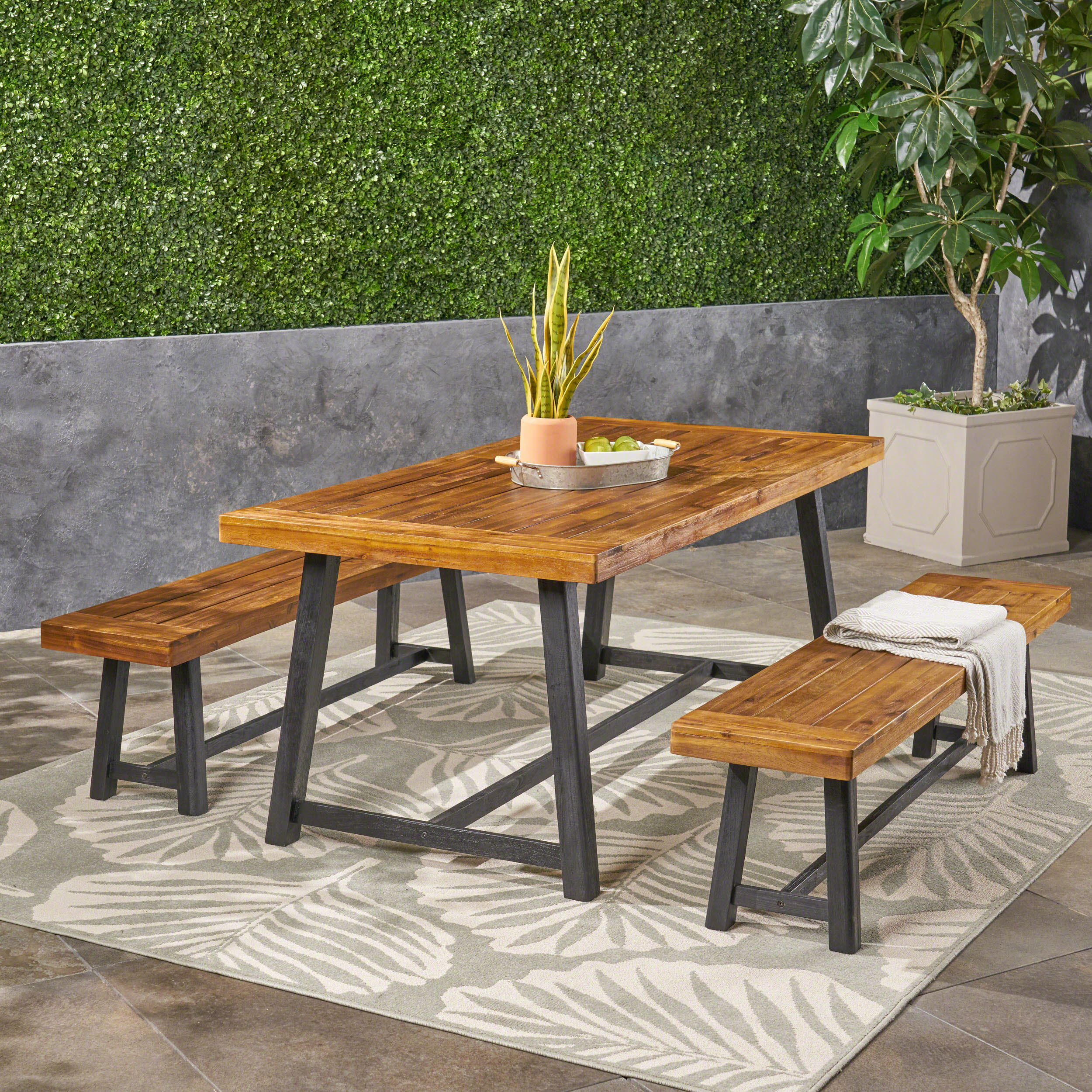 Weir Outdoor Acacia Wood Picnic Set - furnishings