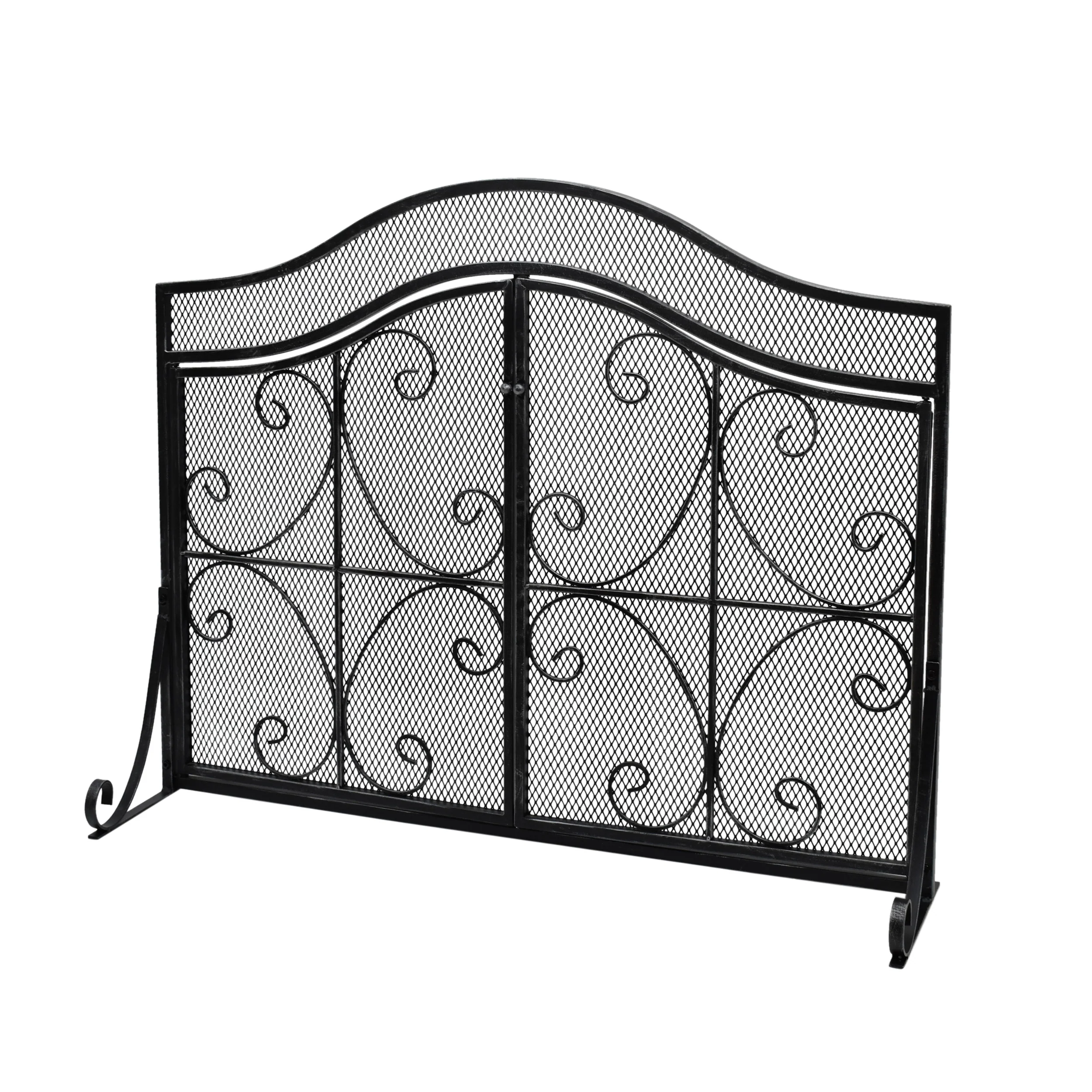 Gary Modern Three Panel Iron Firescreen with Door - furnishings