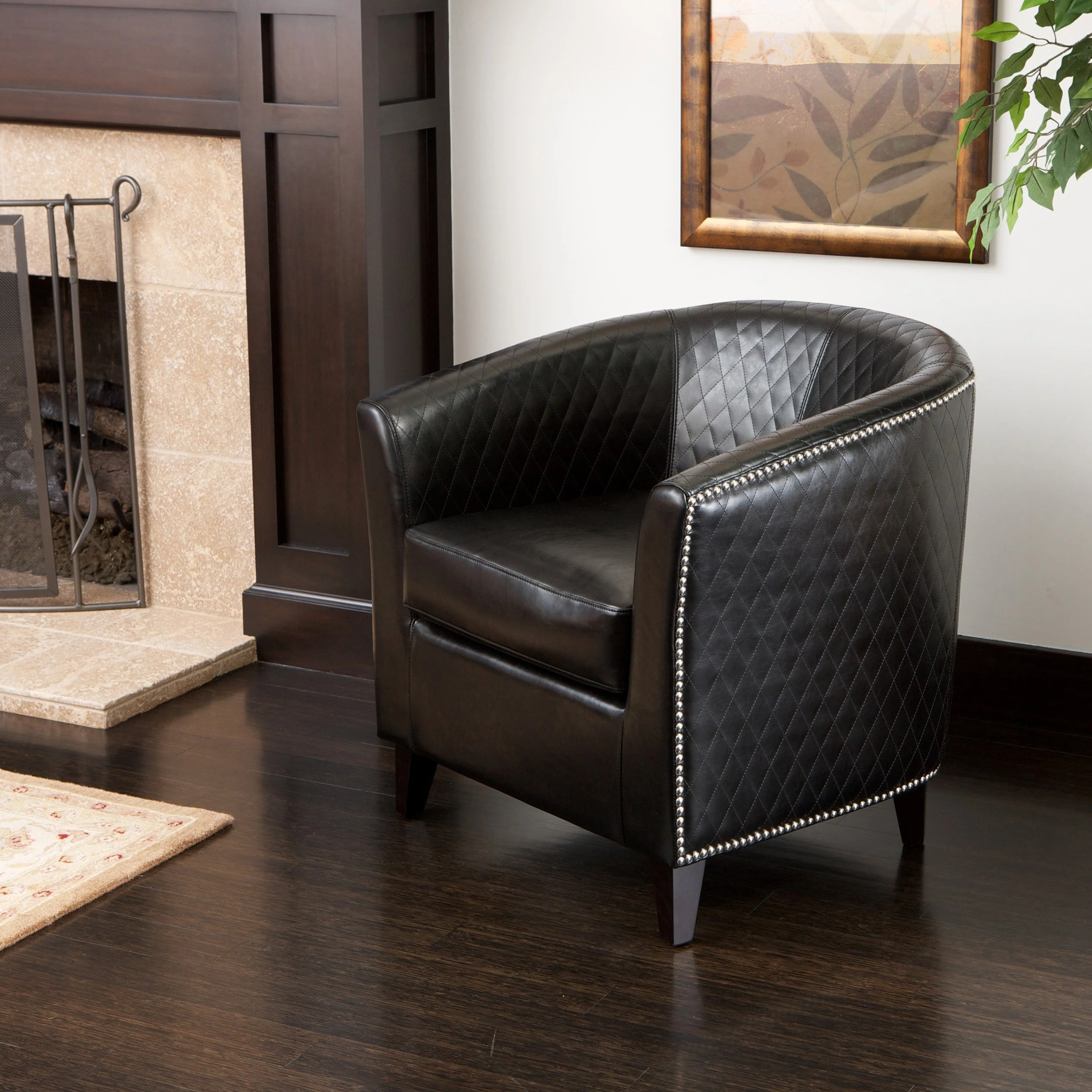 Kasey Harlequin Pattern Leather Club Chair - furnishings