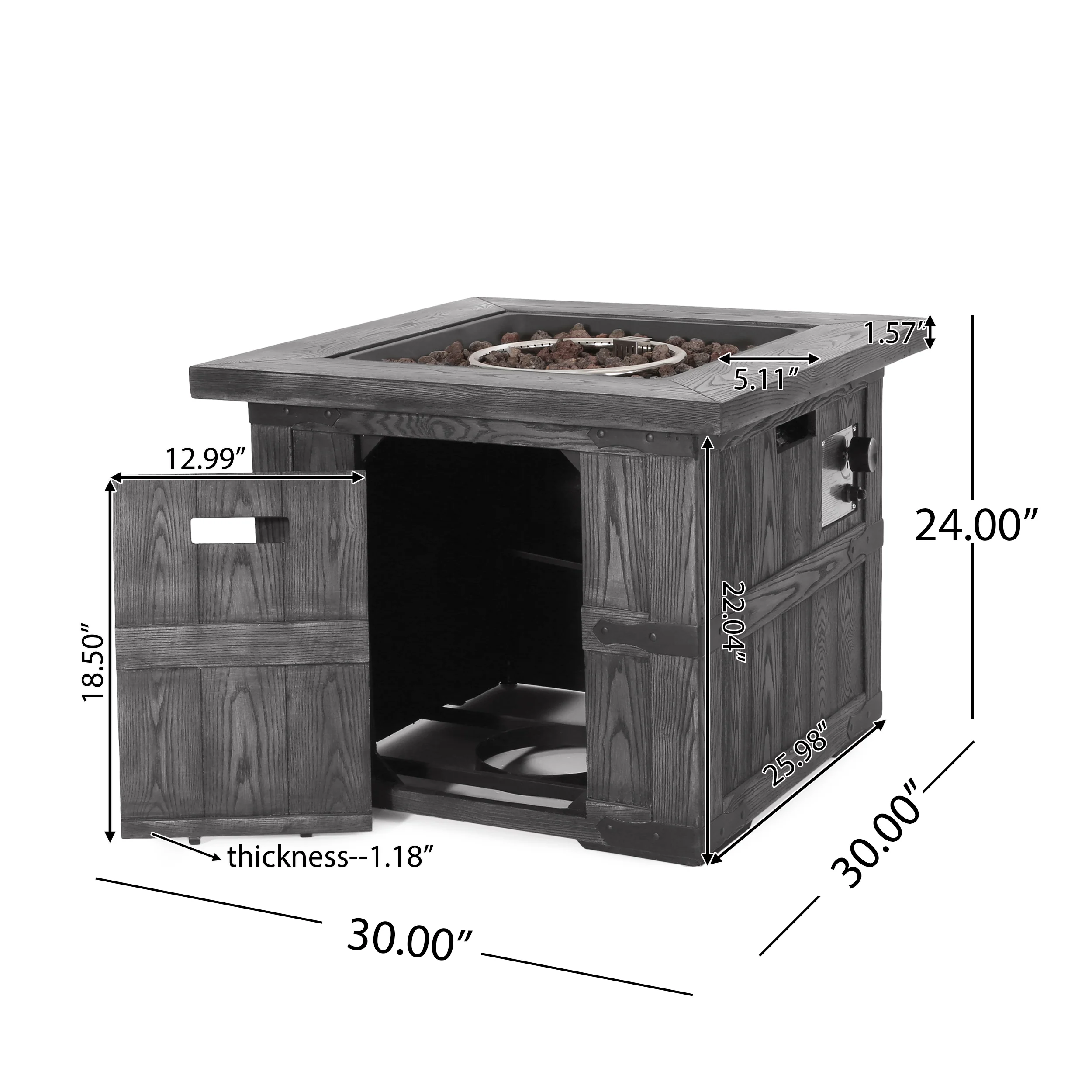 Steinaker Outdoor 40,000 BTU Lightweight Concrete Square Fire Pit - furnishings